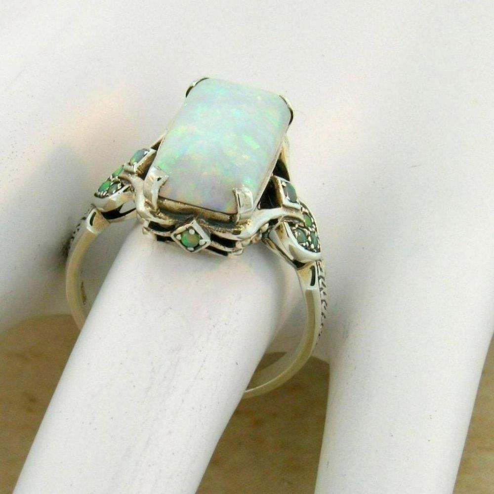 Designer Victorian Style Square White Fire Opal Silver Ring - Size 7 Size ONE SIZE - 5 Thumbnail