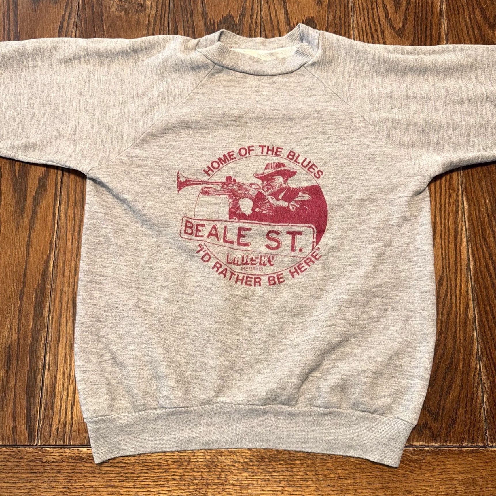 Vintage VINTAGE Healthknit Sweatshirt Beale St. Memphis 80s Home of the Blues Unisex Adults Gray M Crew Neck Pullover Graphic Print Long Sleeve Size US M / EU 48-50 / 2 - 2 Thumbnail