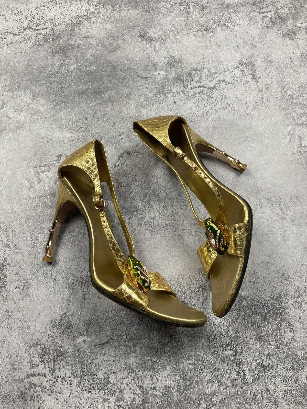Gucci Gucci by Tom Ford SS04 Vintage Gold Python Bamboo Heel Snake Size US 7 / IT 37 - 1 Thumbnail