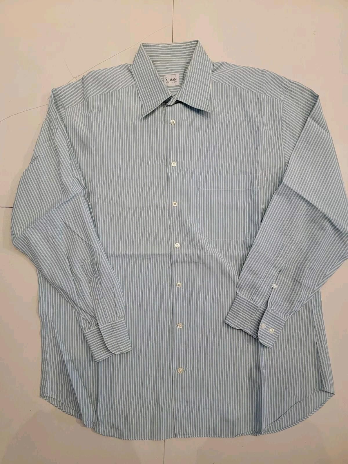 Armani Collezioni Armani Collezioni Blue White Striped Dress Shirt 16.5 / 42 R Size 42R - 1 Thumbnail