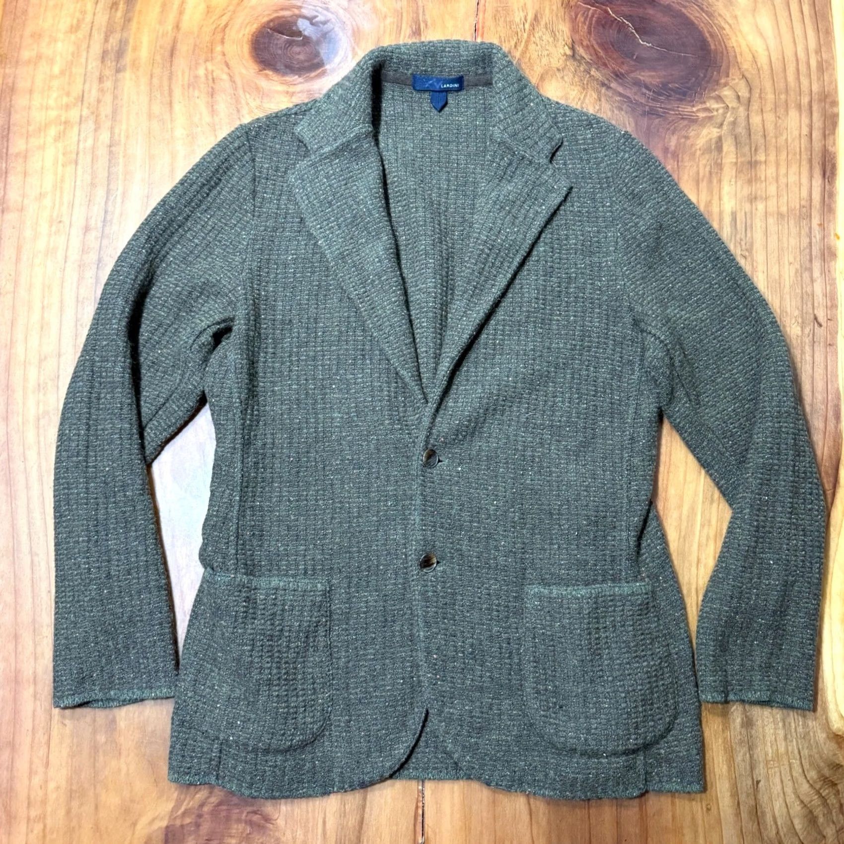 Lardini Lardini Italy Mens Cardigan Sweater L Alpaca Wool blend Button Collar Pockets Green Long Sleeve Knit Chunky-Knit Regular Size L Mens' Cardigan Sweater Size US L / EU 52-54 / 3 - 2 Thumbnail