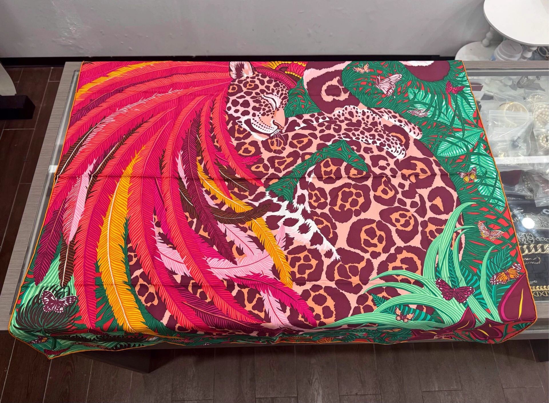 Hermes Hermes Crest Jaguar Pink Silk Scarf Size ONE SIZE - 4 Thumbnail