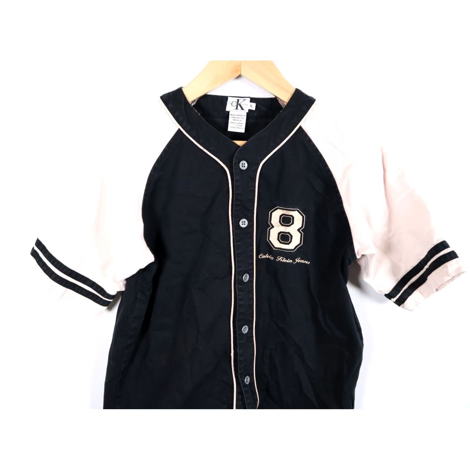 Calvin Klein VINTAGE Calvin Klein Baseball Jersey Men's M Short Sleeve Black Beige Embroidered 90s Hip Hop Retro Size US M / EU 48-50 / 2 - 4 Thumbnail