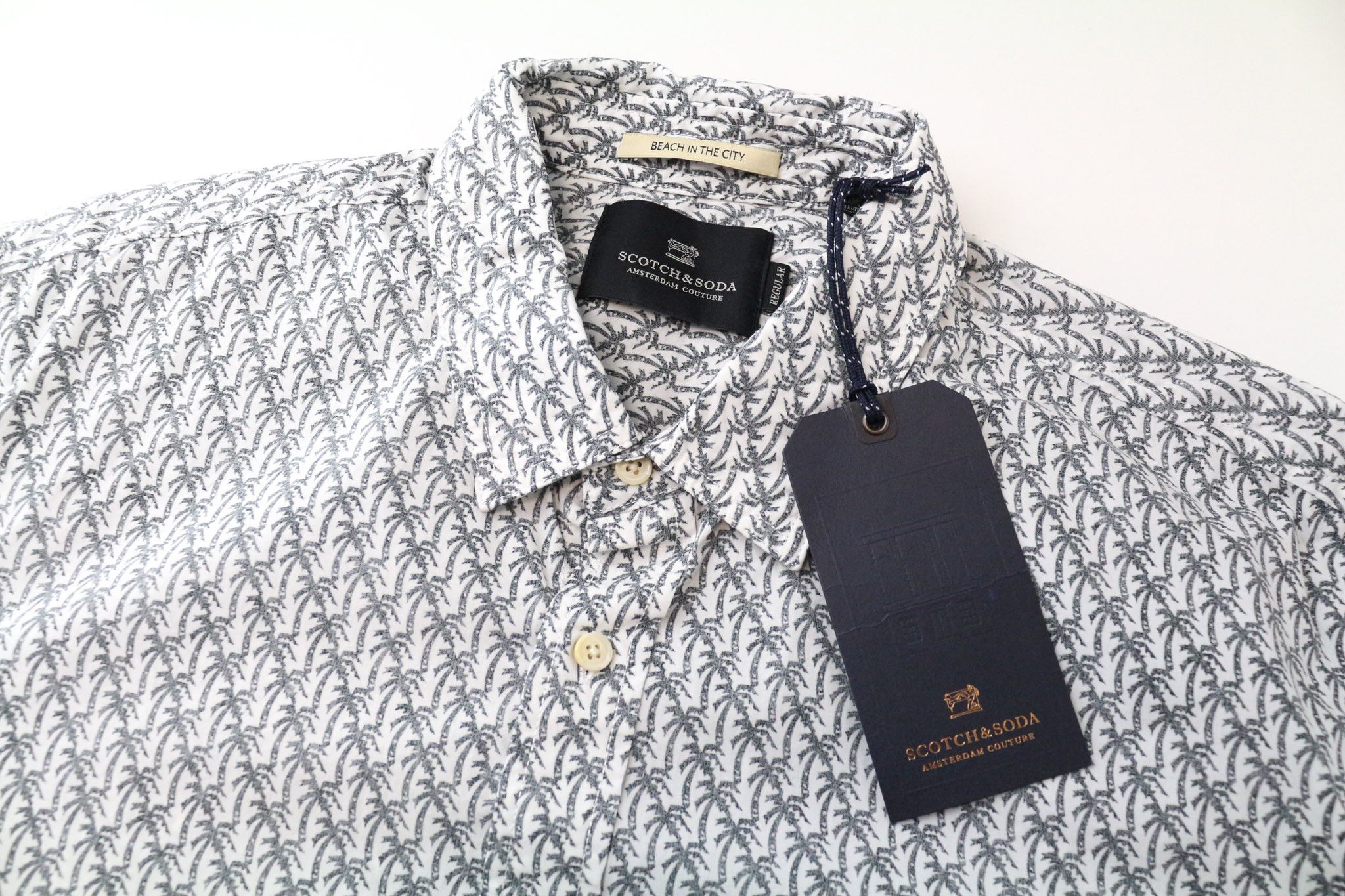 Scotch & Soda AMS COUTURE L Grey Cotton Palm Print Shirt 76186 Size US L / EU 52-54 / 3 - 3 Thumbnail