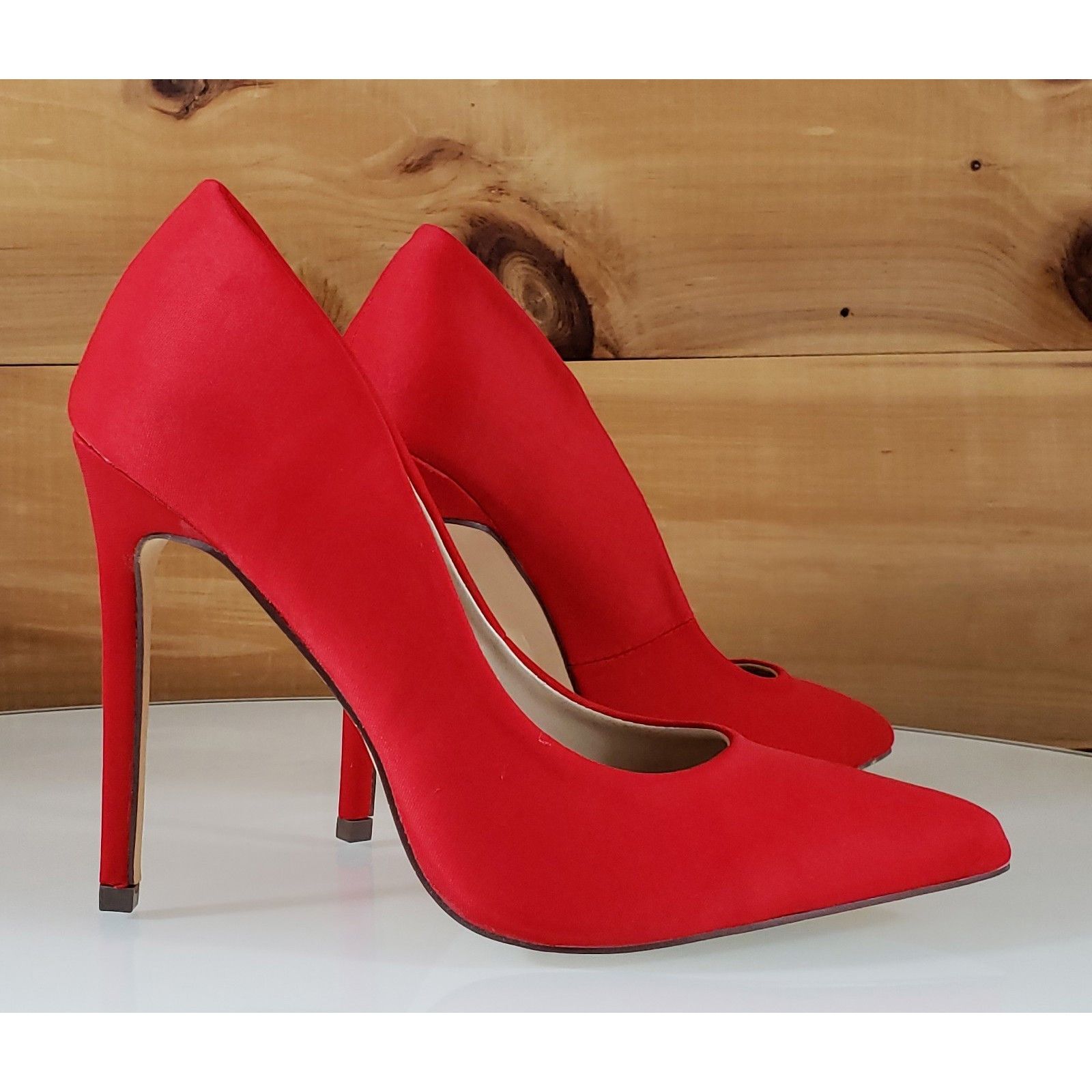 Other So Me Red Sateen Pointy Toe Stiletto Pumps - 4.5" High Heel Size US 8 / IT 38 - 1 Thumbnail