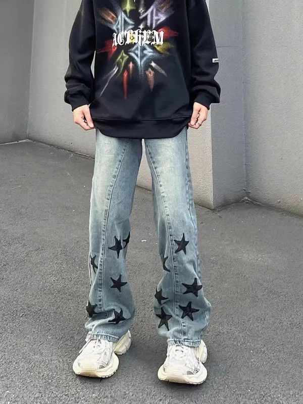 VIBE Retro street star print washed distressed jeans Size US 32 / EU 48 - 1 Thumbnail