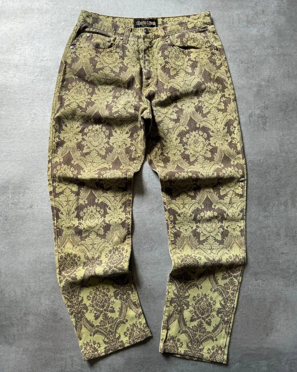 Designer × Roberto Cavalli × Vintage 1990s Roberto Cavalli Green Arabic Mozaic Pants Size US 32 / EU 48 - 1 Thumbnail