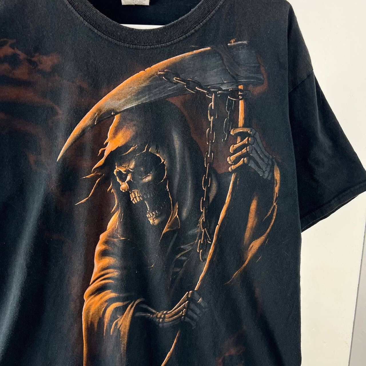 Vintage Vintage Tee 666 Big Print Spiral Death With Scythe Horror Size US L / EU 52-54 / 3 - 3 Thumbnail