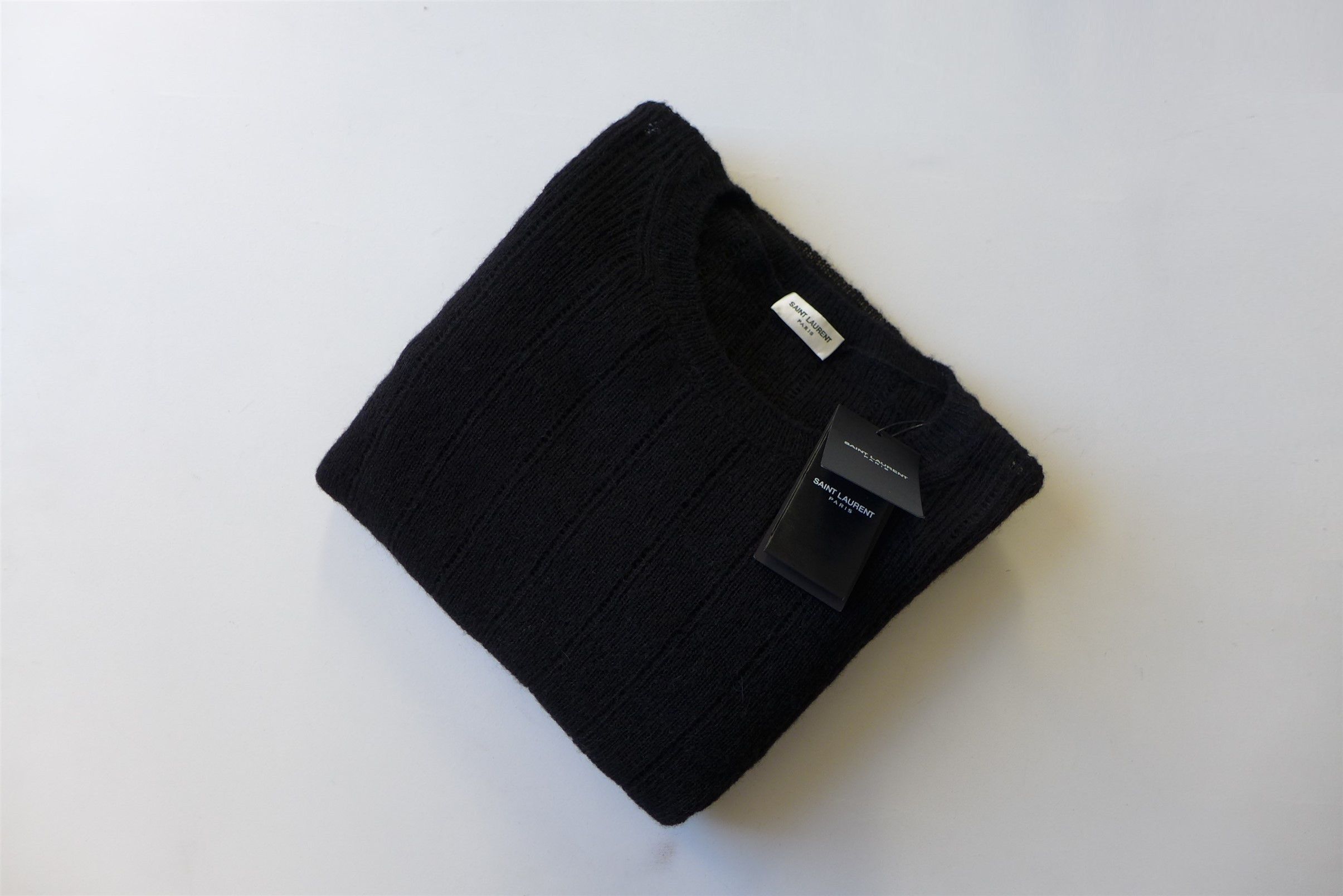Saint Laurent Paris Saint Laurent Openwork Knit Sweater - Black Alpaca Size US M / EU 48-50 / 2 - 10 Thumbnail