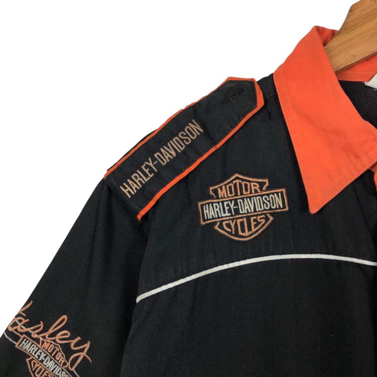 Harley Davidson 📌Vintage Work Shirt Bowling Racing Harley Davidson Big Logo Size US L / EU 52-54 / 3 - 10 Thumbnail