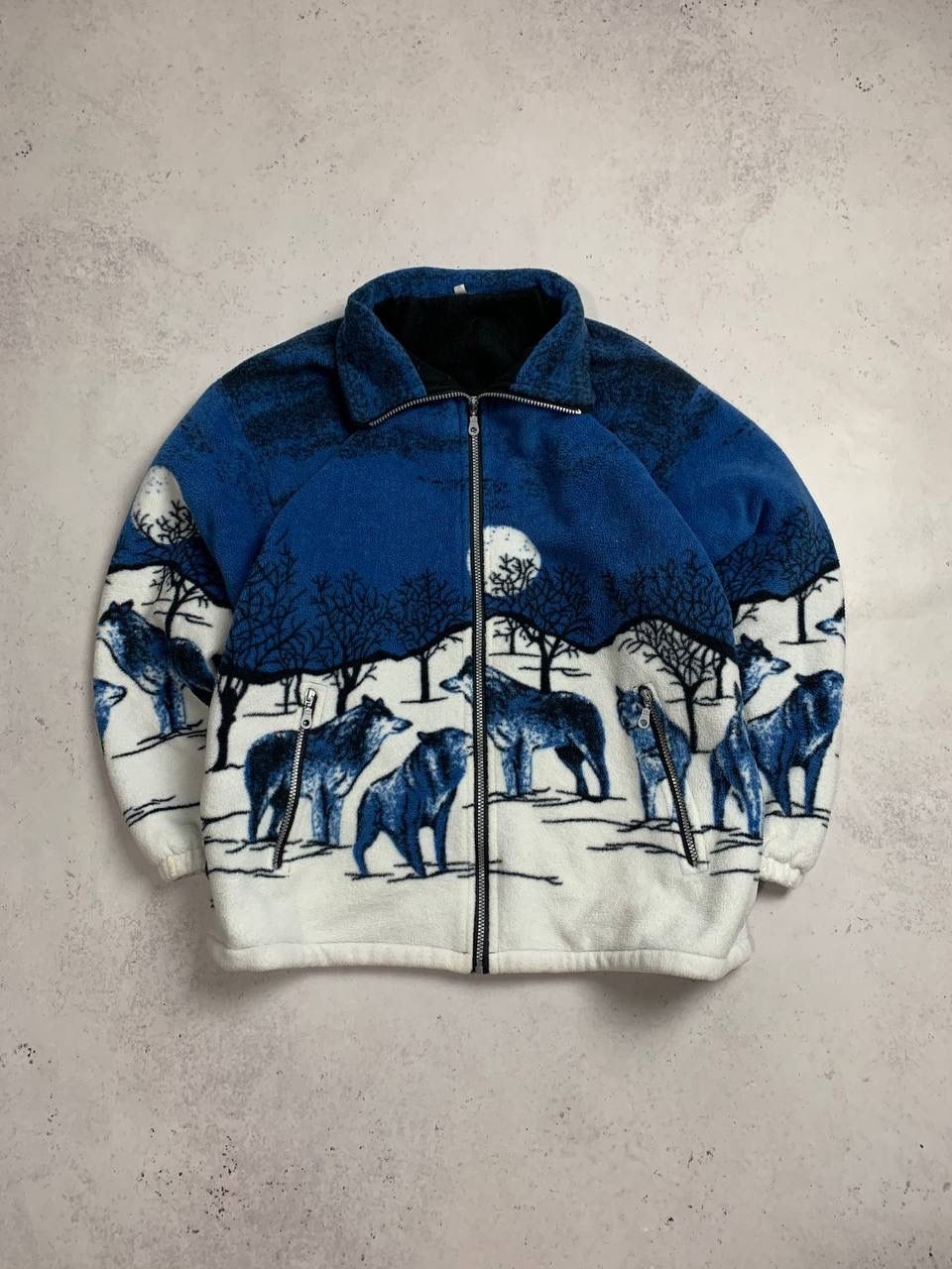 Pre-owned Archival Clothing X Vintage Wolfes Retro Fleece Sherpa Jacket Y2k L In Blue