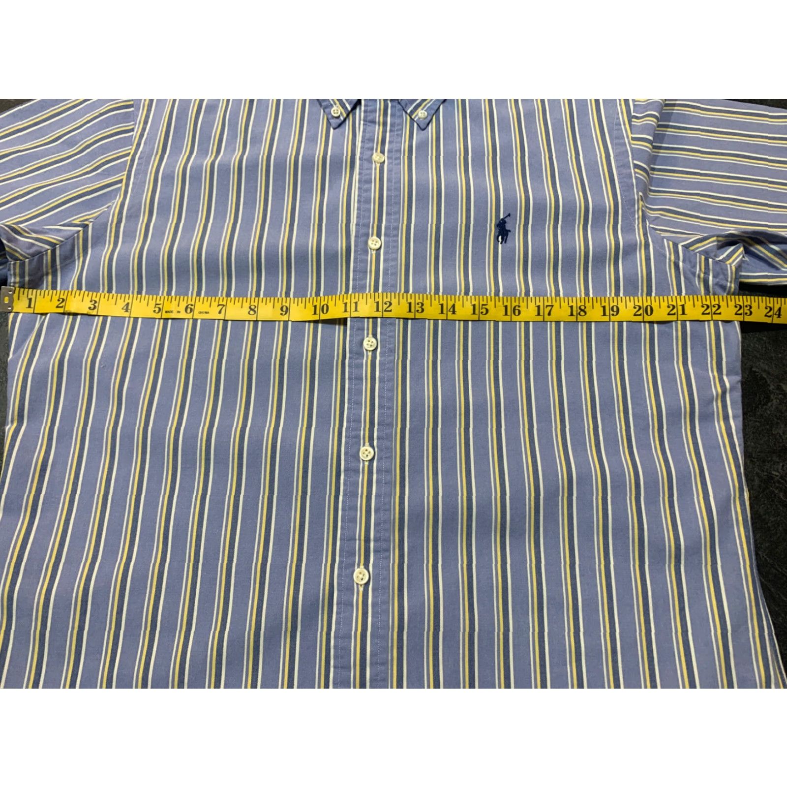 Ralph Lauren Ralph Lauren Mens Cotton Button Down Short Sleeve Blue Striped Medium Size US 31 - 6 Thumbnail