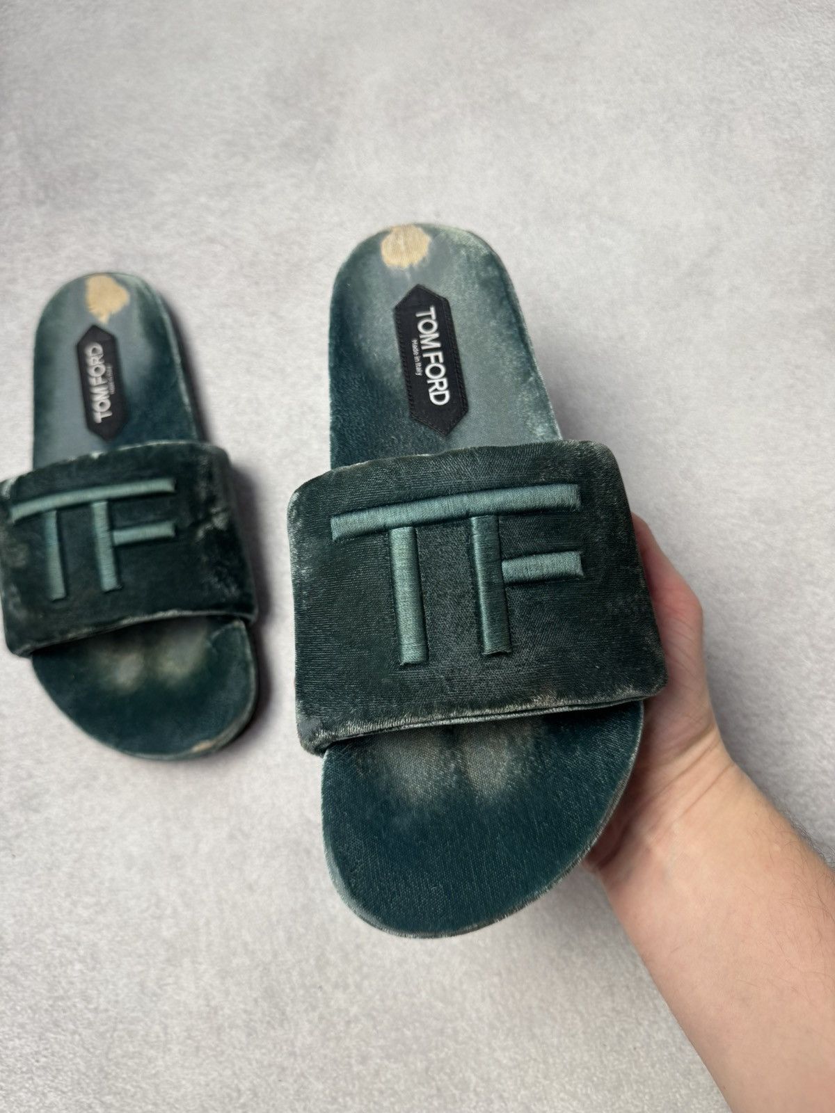 Tom Ford ✅ Tom Ford Teal Velvet TF Logo Slippers Slides US7-8 Size US 7.5 / EU 40-41 - 6 Thumbnail
