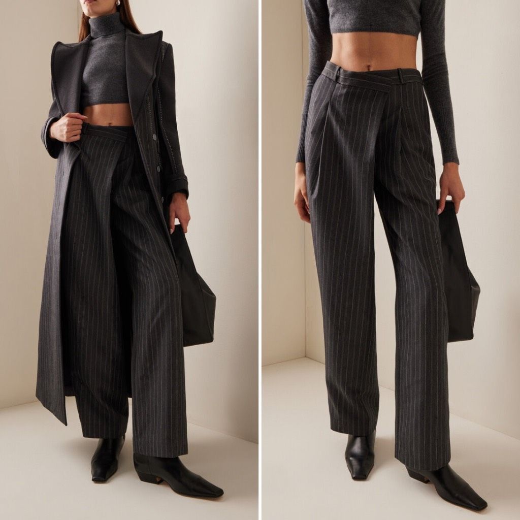 Jonathan Simkhai NEW SIMKHAI Trouser Pants Overlap Pinstripe Pants Gray Size Size 30" / US 8 / IT 44 - 1 Thumbnail