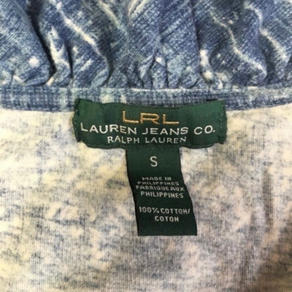 Lauren Ralph Lauren Ralph Lauren LRL Blue White Printed Ruffle Collar Cotton Top Size S / US 4 / IT 40 - 3 Thumbnail