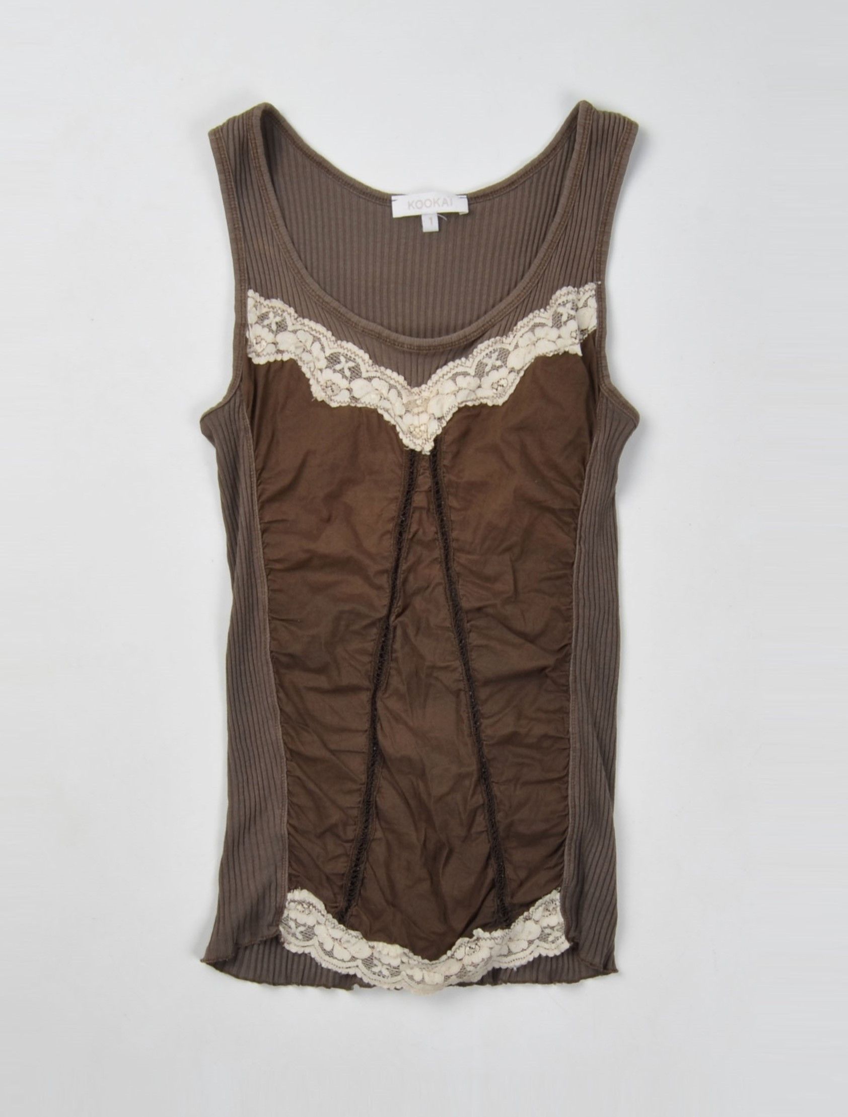 Designer Vintage Kookai Y2K Coquette Cottage Rib Knit Gray Top Size S / US 4 / IT 40 - 4 Thumbnail
