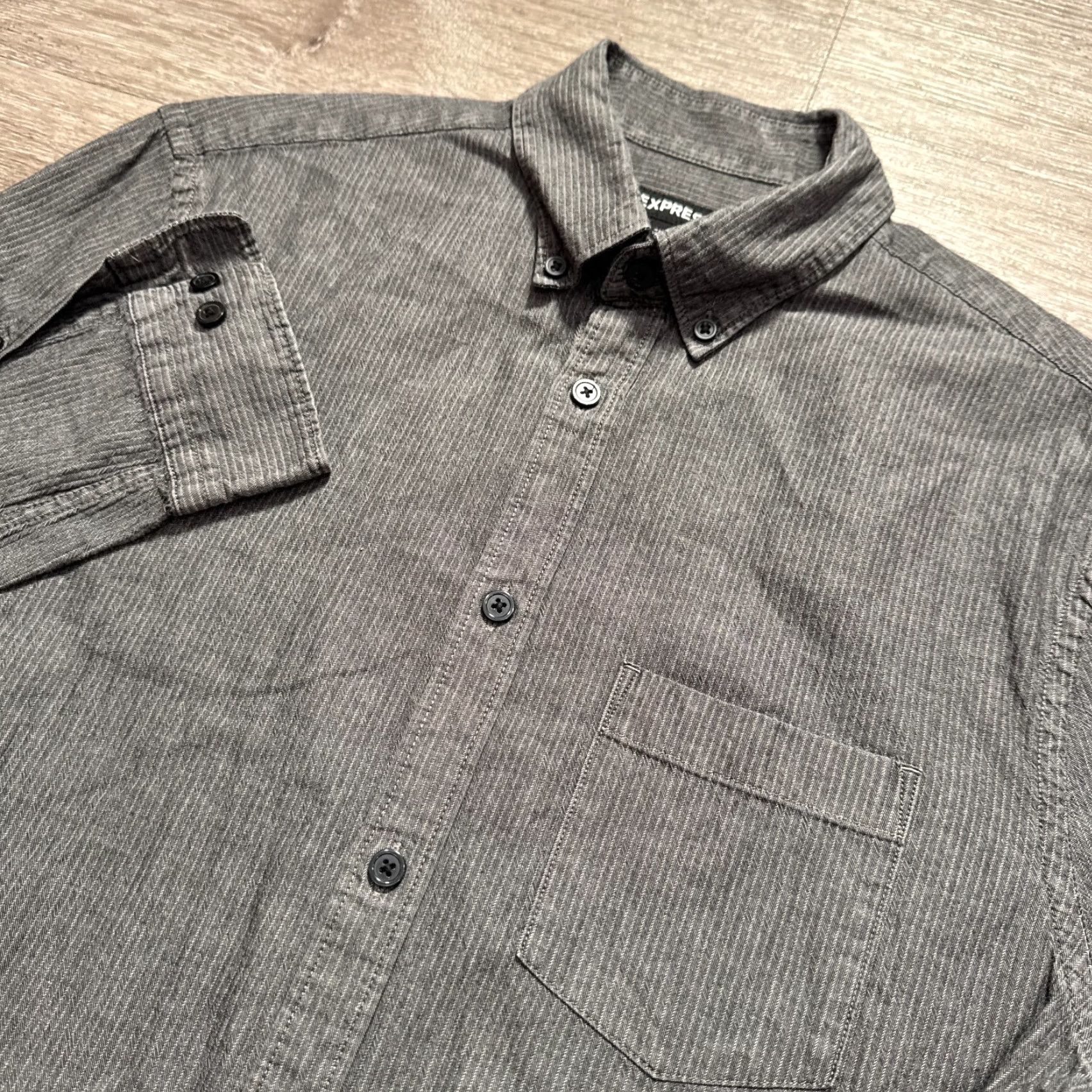 Express Express Shirt Mens Small Gray Stripe Pocket Button Up Casual Preppy Adult Lounge Size US S / EU 44-46 / 1 - 2 Thumbnail