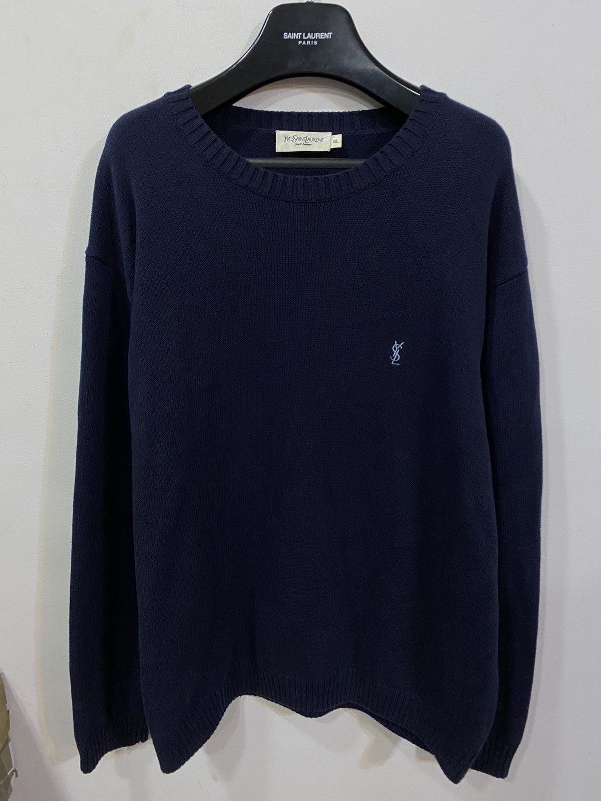 Vintage Yves Saint offers Laurent Sweater YSL Bleu Color Sweatshirt Knitwear Size