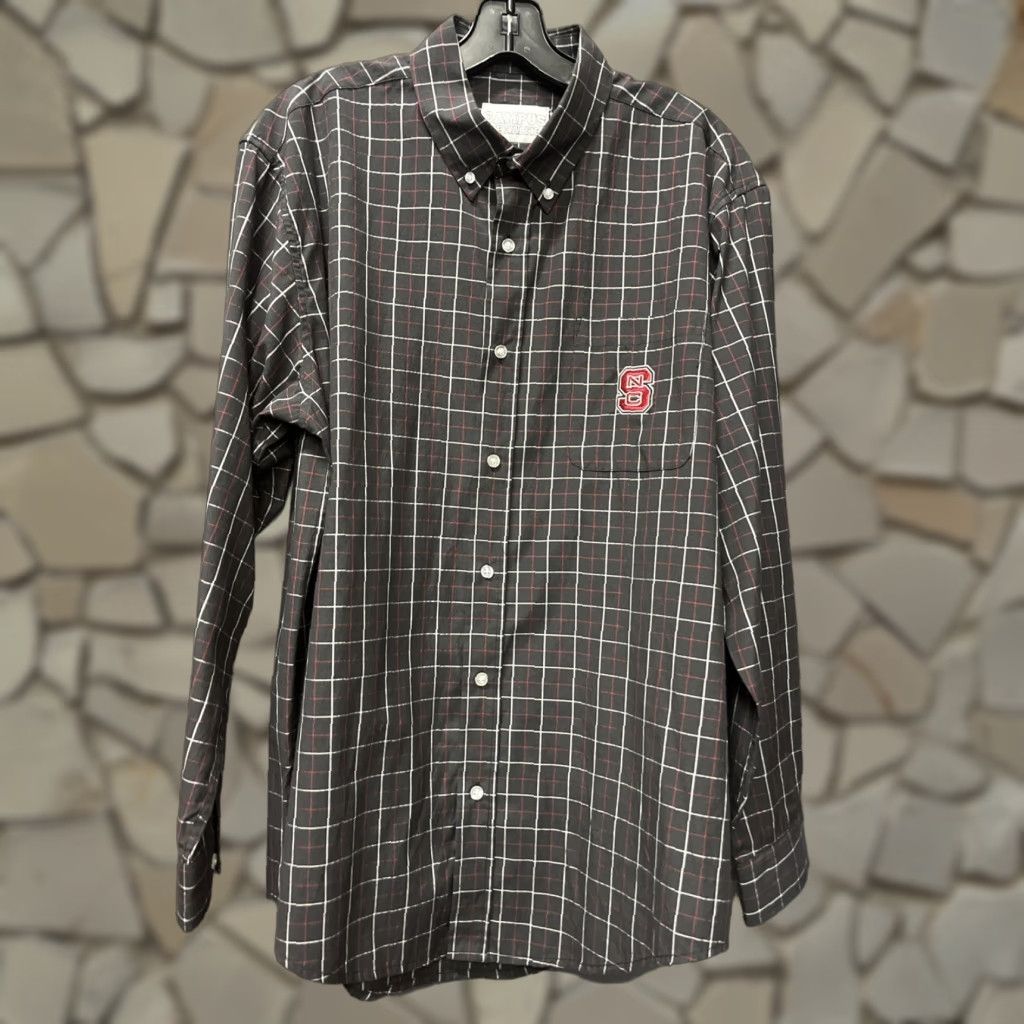 VINTAGE Men’s Black Campus Specialties NC State Long Sleeve Button Up Shirt L Large Striped Button-Up Mens NC State Shirt
