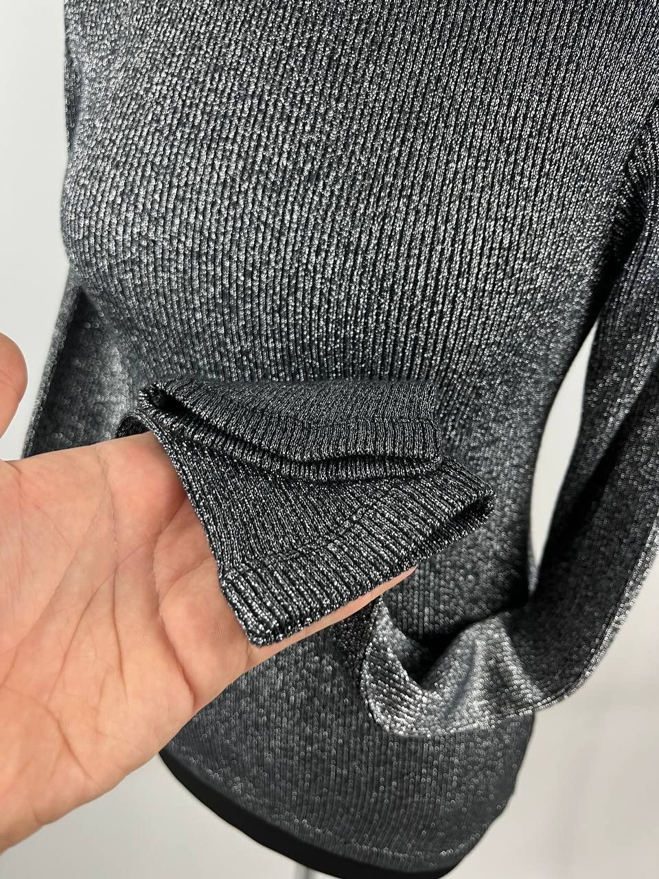 Other MIKUTA Metallic Ribbed Knit Top Silver Black Long Sleeve Size S / US 4 / IT 40 - 5 Thumbnail