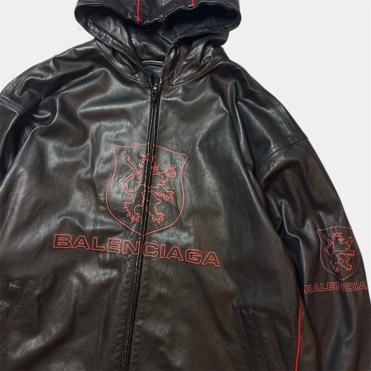 Balenciaga LION CREST HOODED LEATHER TRACK JACKET Size US L / EU 52-54 / 3 - 5 Thumbnail