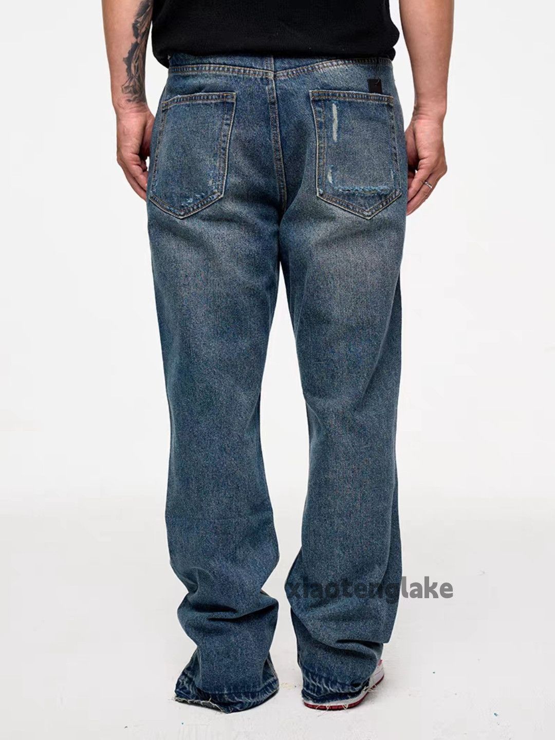 Jean Unisex washed faded punk grunge baggy ripped jeans Size US 32 / EU 48 - 9 Thumbnail