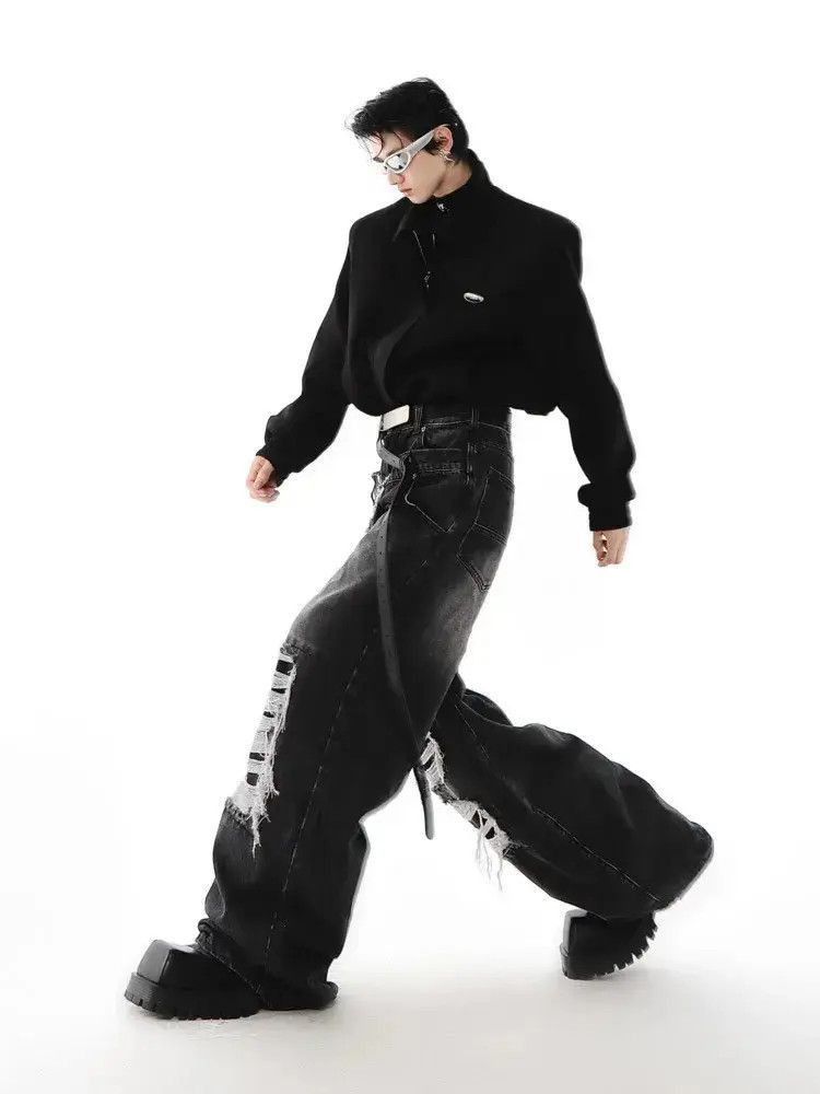 Japanese Brand Japanese Opium Ripped pants design high street holes washed Size US 32 / EU 48 - 4 Thumbnail