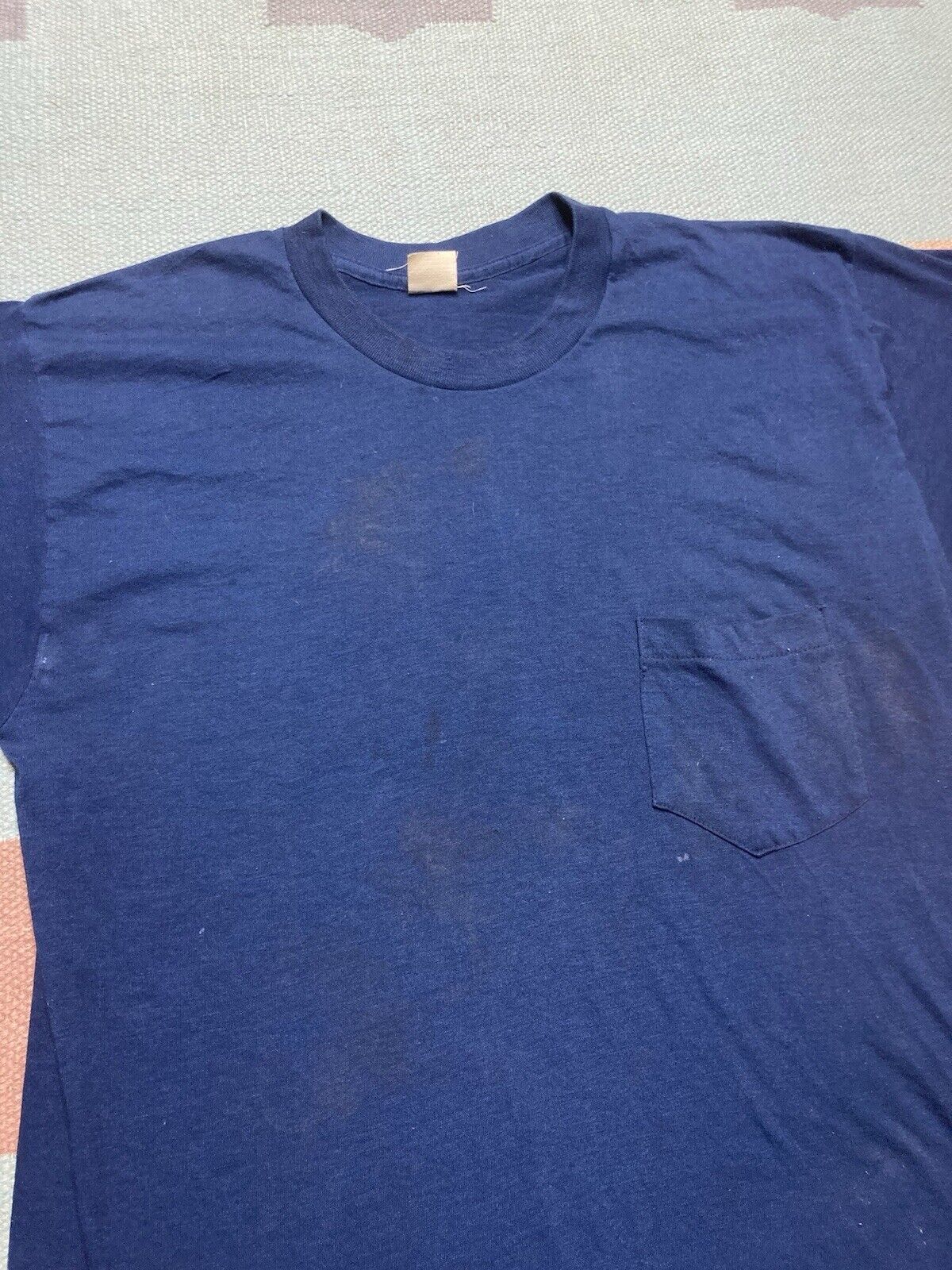 Vintage Vtg 70s pocket t shirt blank dark navy blue soft adult XL Size US XL / EU 56 / 4 - 2 Thumbnail