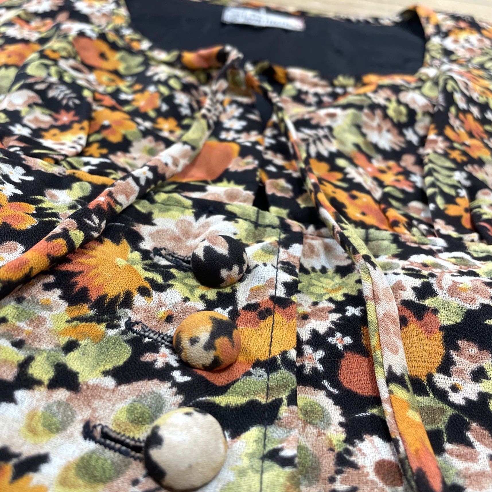 Bell VINTAGE 100% Synthetics VTG Tunic Women 38 Orange Green Floral Bell Sleeve 70s Hippie Shirt Size XS / US 0-2 / IT 36-38 - 5 Thumbnail