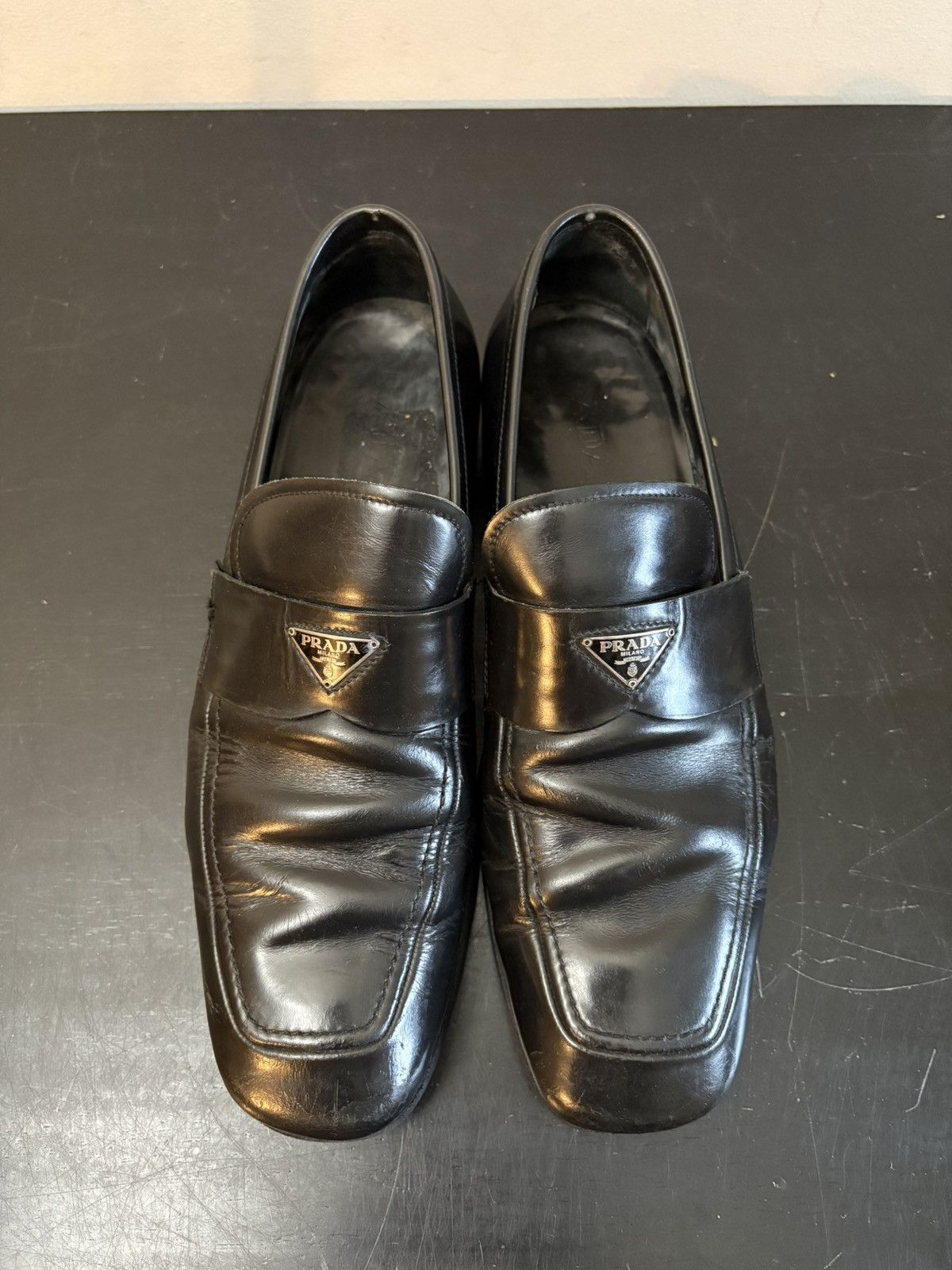 Prada Prada Saffiano Triangle Brushed Leather Loafer Black Silver Size US 9 / EU 42 - 2 Thumbnail