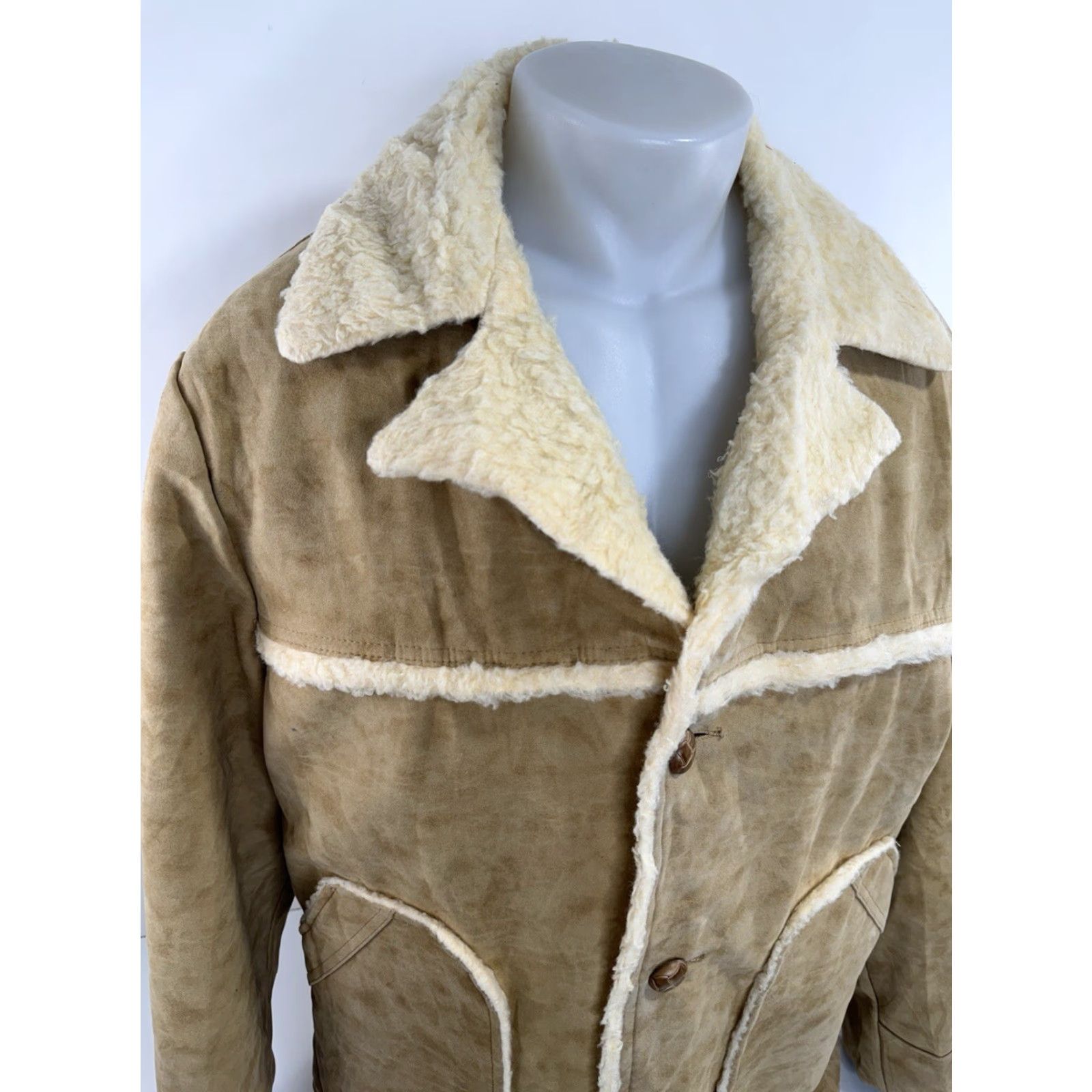 Vintage WIMAN Jacket Coat Heavy Lined Sherpa Harvester Ranch Vinyl Suede XL Light Brown Tan Men Retro 90s Mens Wiman #2 Size US XL / EU 56 / 4 - 2 Thumbnail