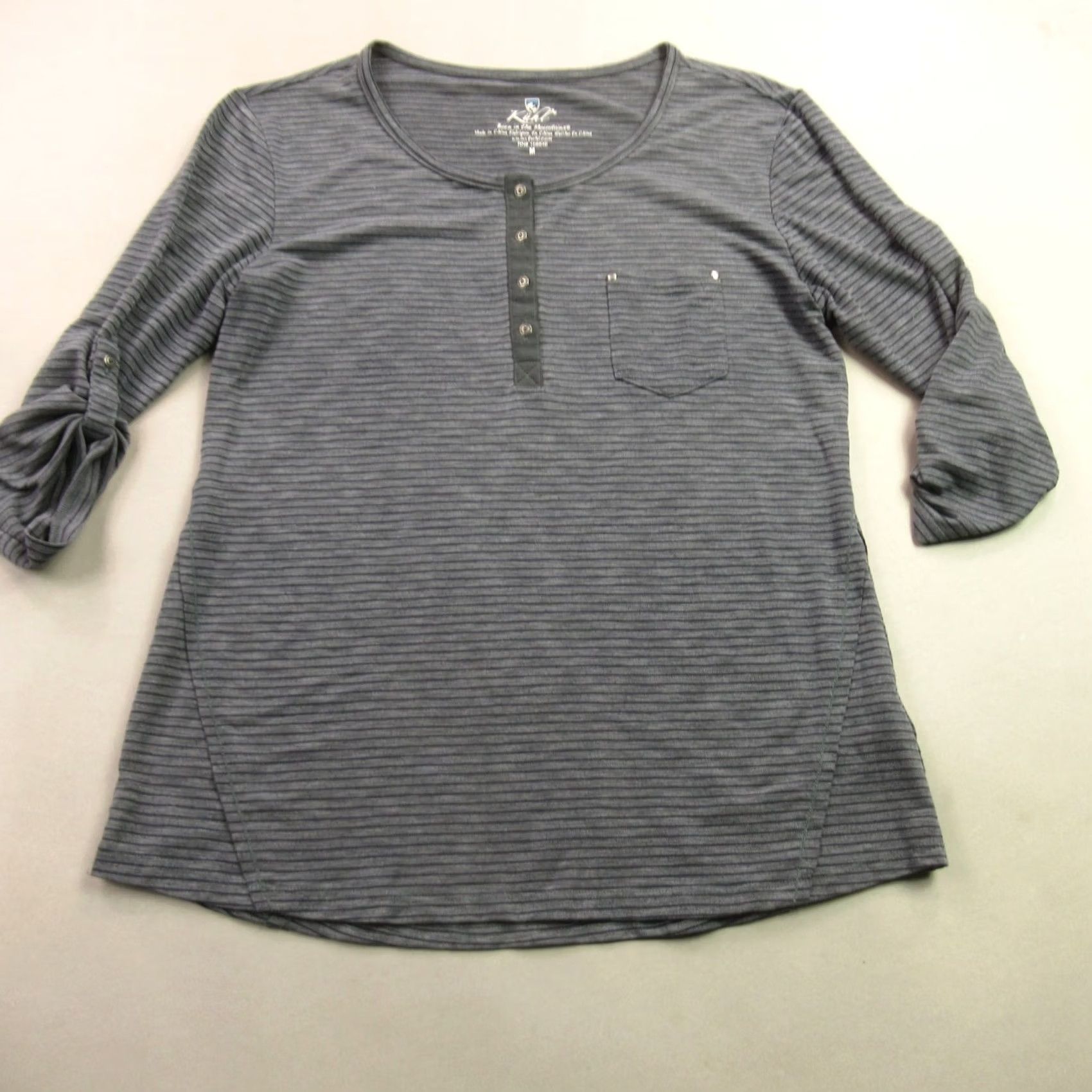 Vintage Kuhl Shirt Womens Medium 3/4 Sleeve Stripes Gray Outdoor Lightweight Crew Neck Shirt Size M / US 6-8 / IT 42-44 - 2 Thumbnail