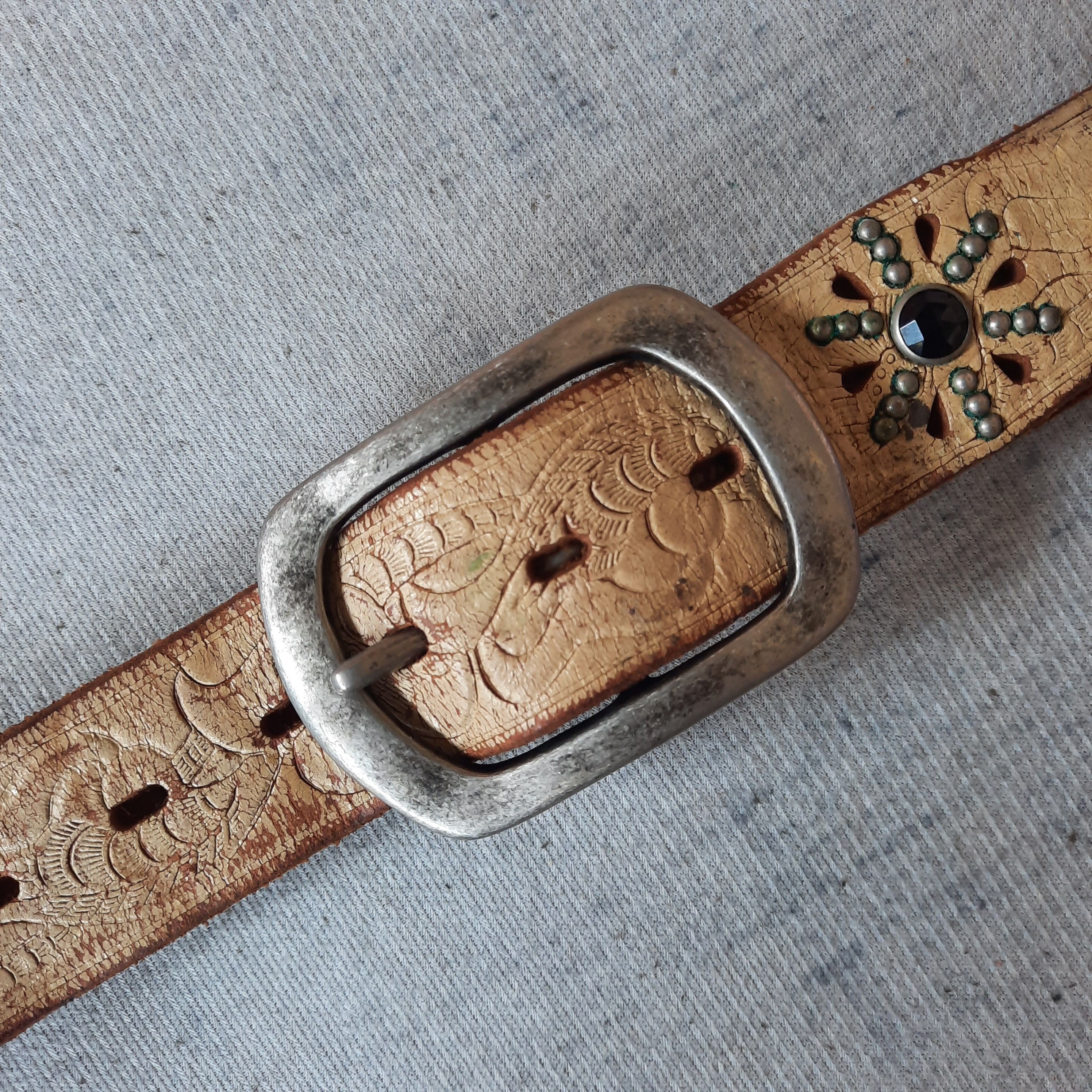PPFM ⛓️ Vintage garrison ring emboss navajo style leather belt Size ONE SIZE - 7 Thumbnail