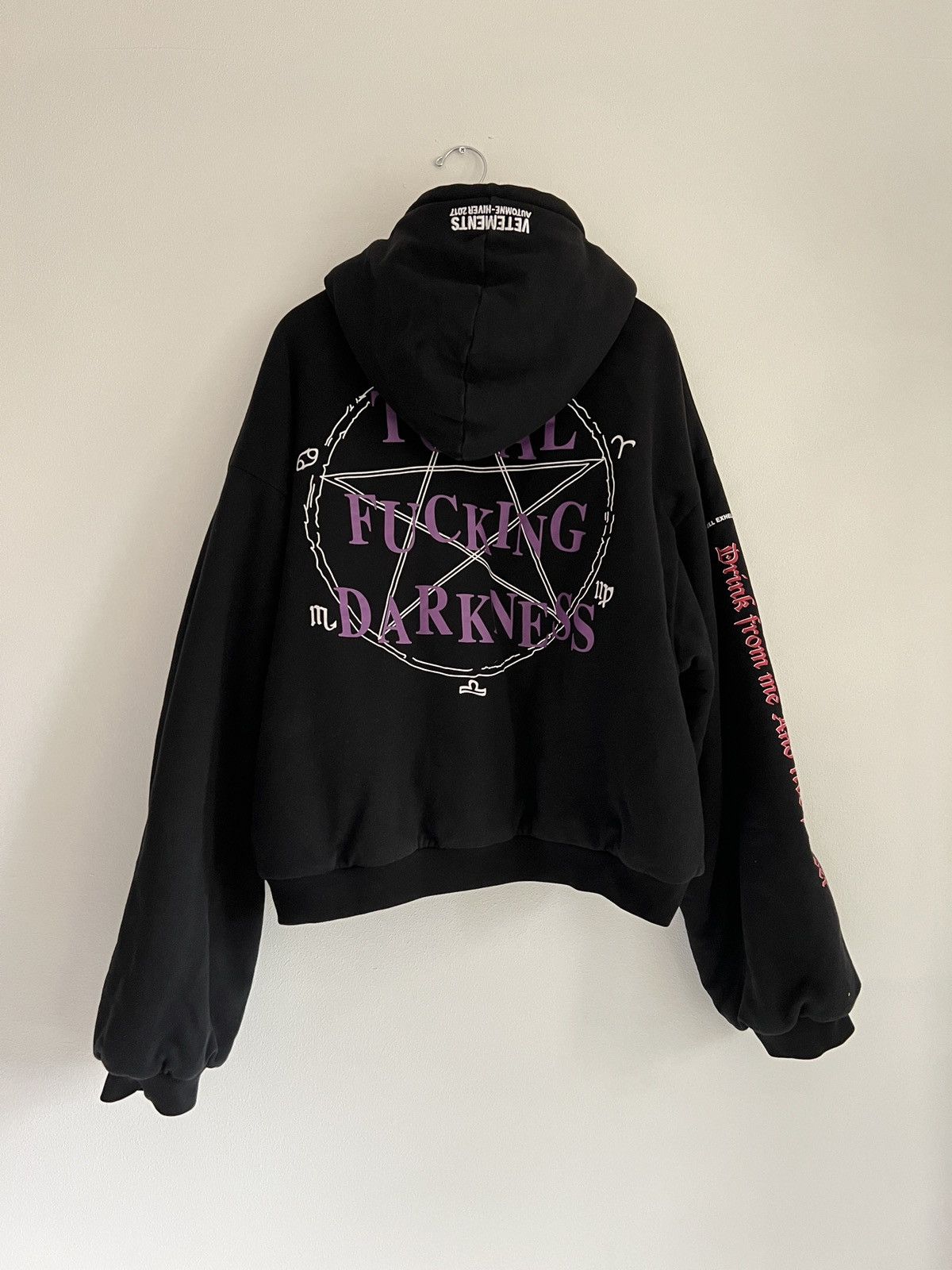 image of Vetements Total Fucking Darkness Reversible Bomber Hoodie in Black, Men's (Size Small)