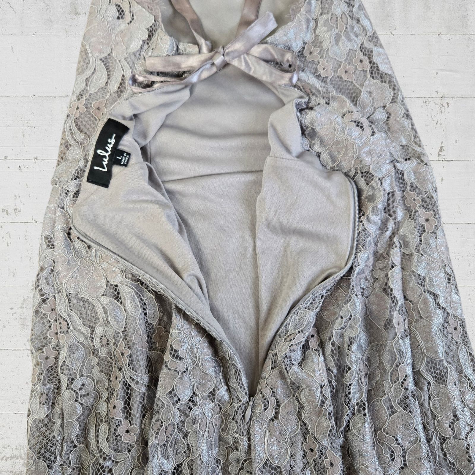 Other Lulus Gray Lace Halter Dress Large Cocktail Mini Size L / US 10 / IT 46 - 8 Thumbnail