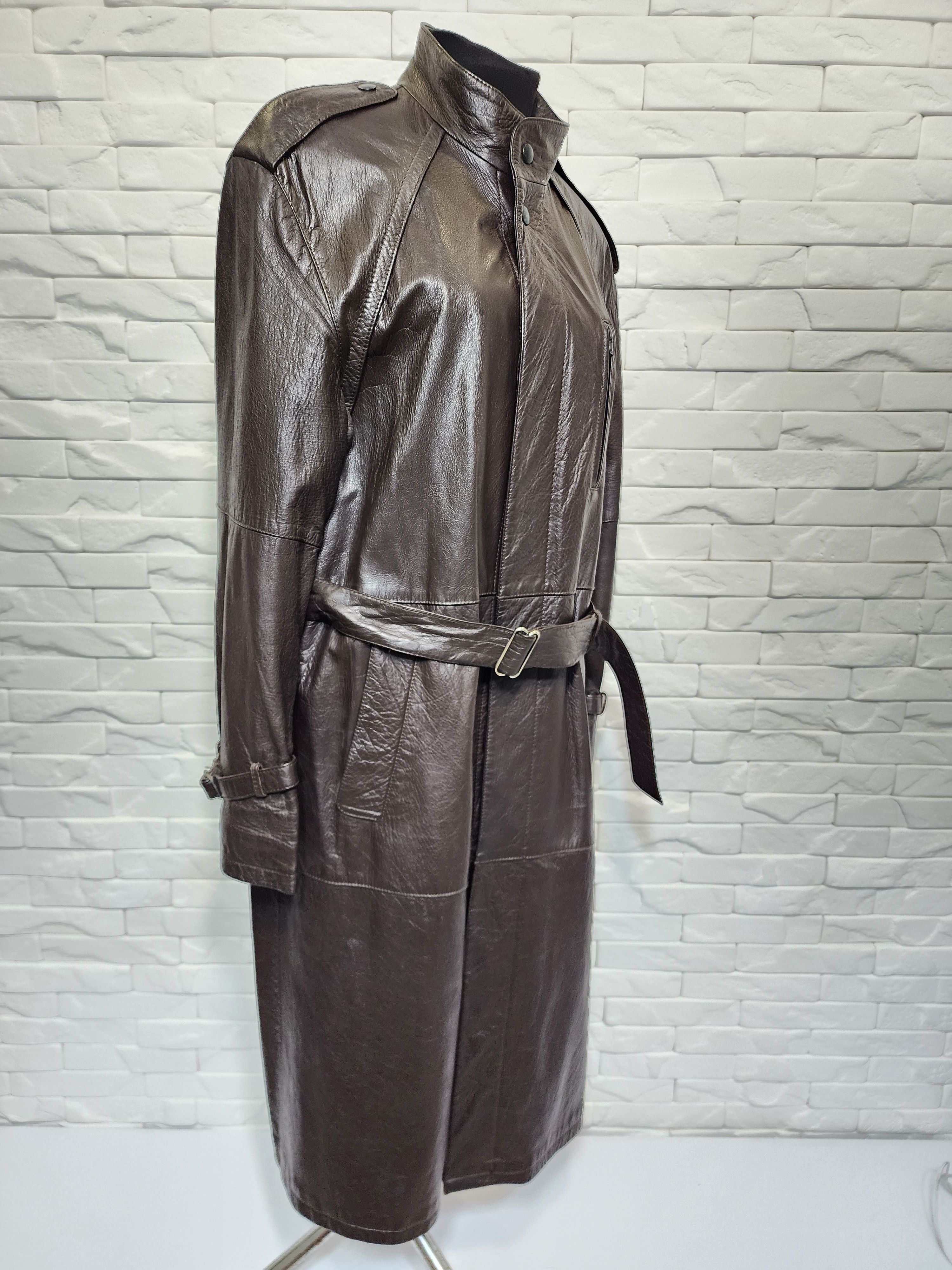 Genuine Leather Brown Genuine Leather Men's Coat with Belt Size US L / EU 52-54 / 3 - 2 Thumbnail