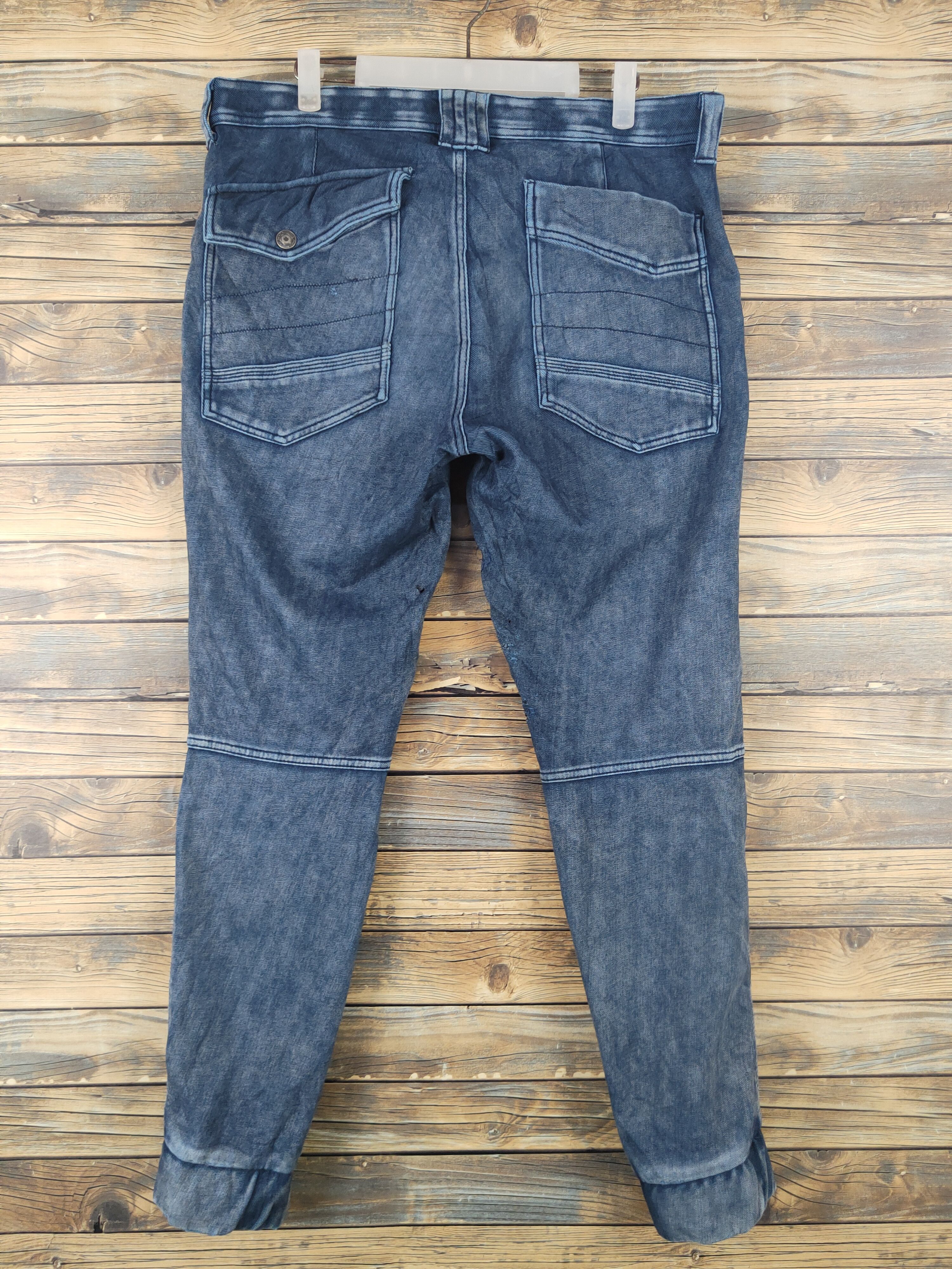 Japanese Brand FieldCore Dark Blue Distressed Ripped Jogger Jeans #W1996 Size US 35 - 14 Thumbnail