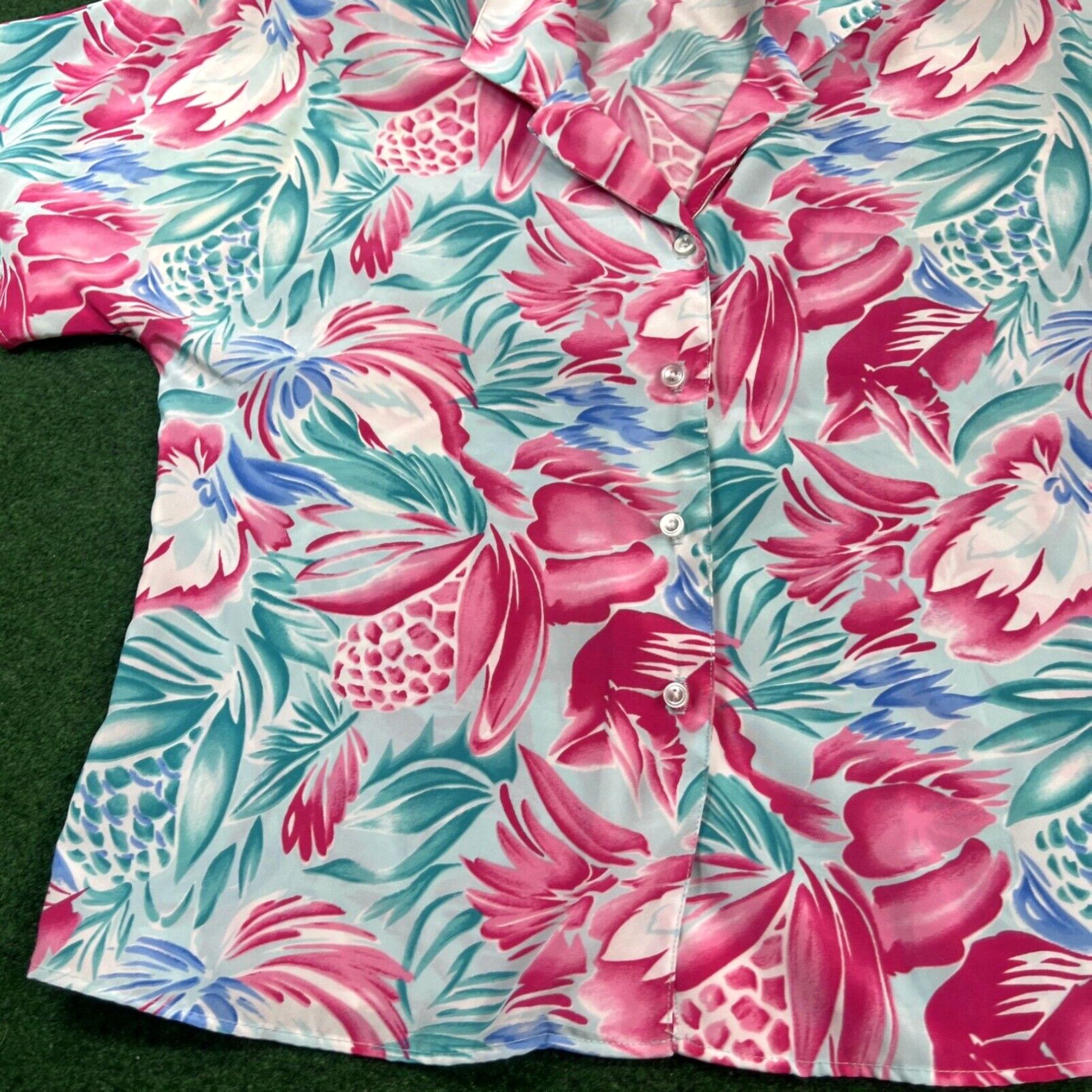 Pinko Glances Los Angeles Top Sz 10 Silky Sheer Pink Blue Floral Shirt Bright Colors Size L / US 10 / IT 46 - 2 Thumbnail