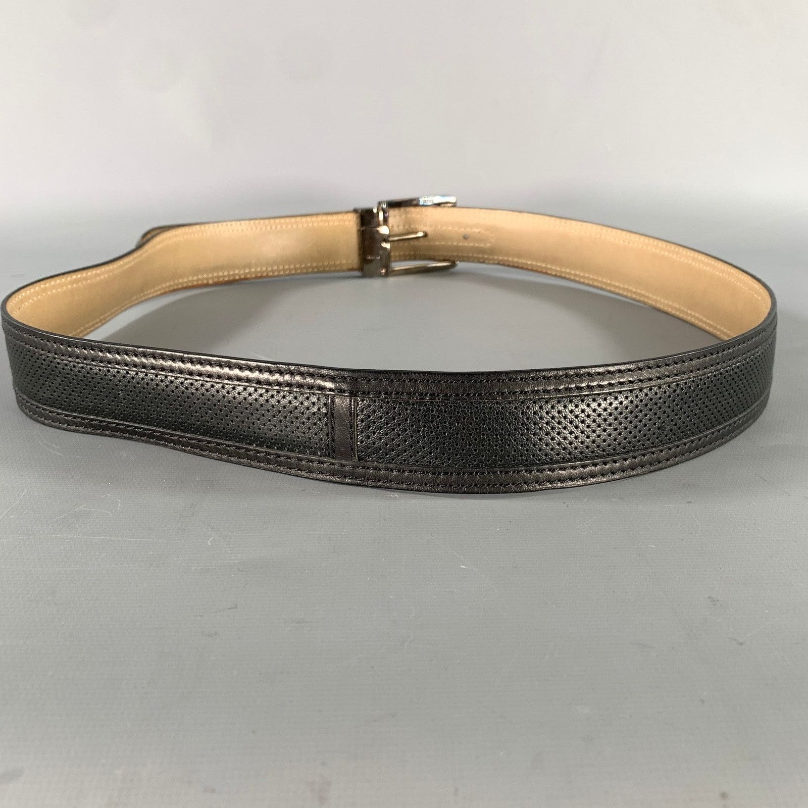 Moreschi MORESCHI Size 38 Black Perforated Leather Belt Size 38 - 3 Thumbnail