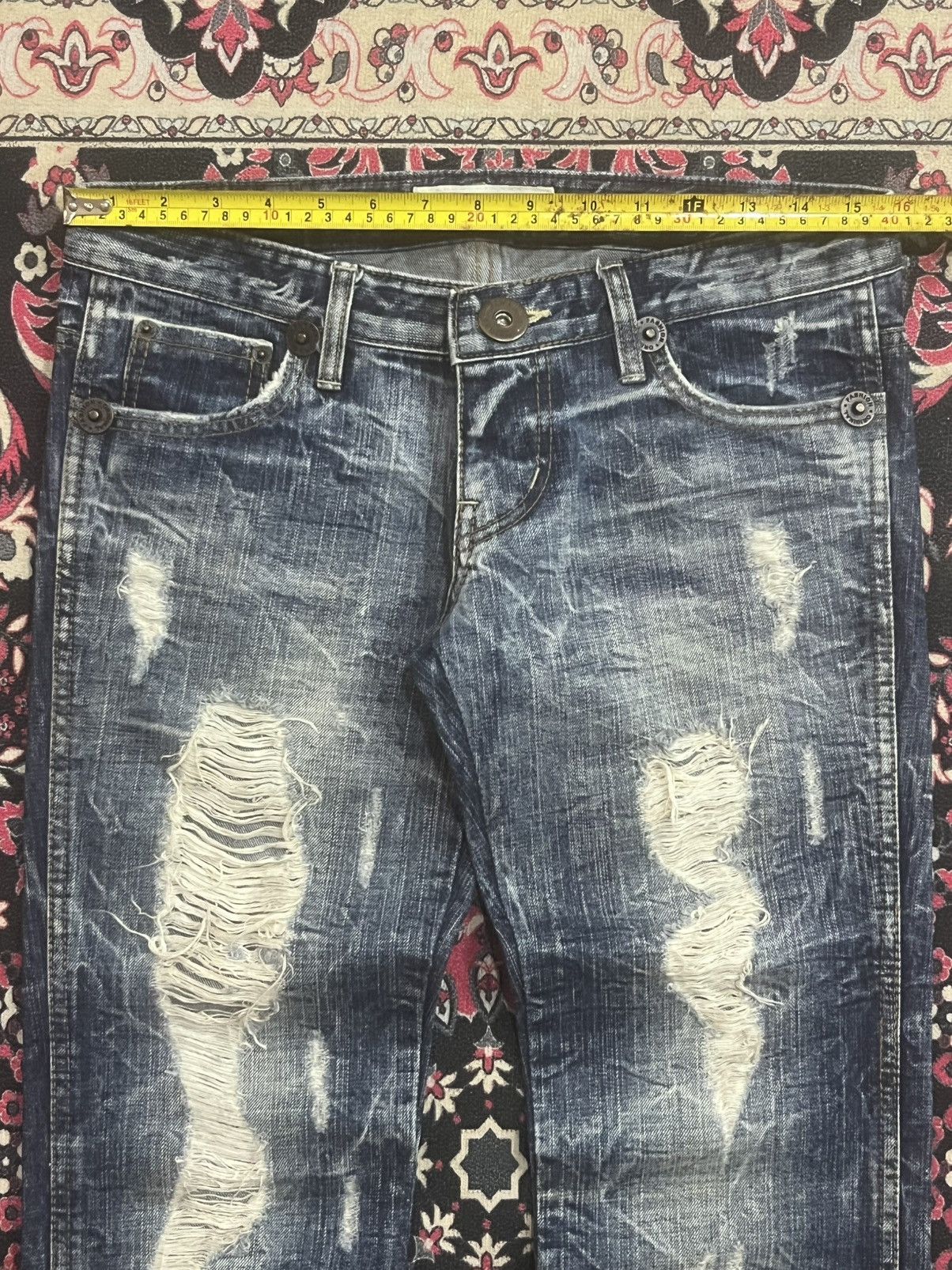 If Six Was Nine Japanese Brand Hollis Blue Cracked Washed Ripped Flare Jeans Size 28" / US 6 / IT 42 - 11 Thumbnail