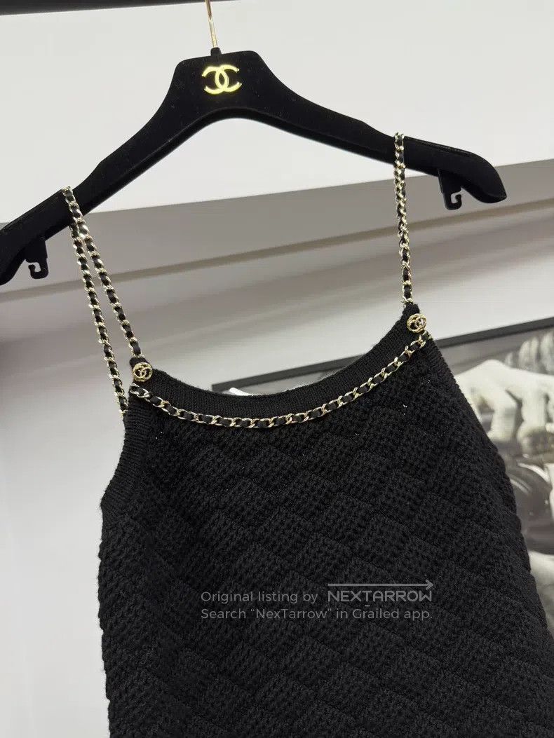 Chanel Chanel Black leather chain cashmere strap dress Size XS / US 0-2 / IT 36-38 - 2 Thumbnail