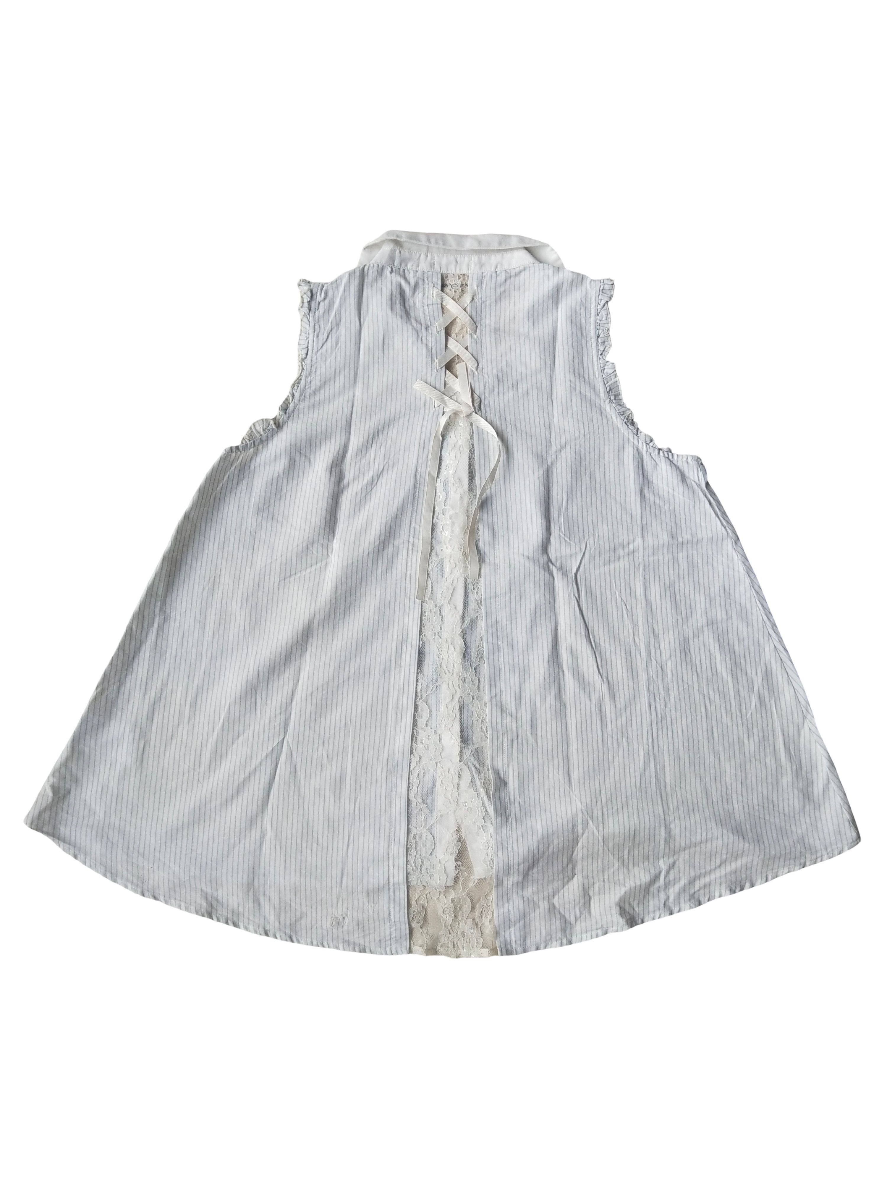 Angel Blue Axes Femme Coquette Lace-Up Back Pinstripe Blouse Mori Kei Size M / US 6-8 / IT 42-44 - 6 Thumbnail