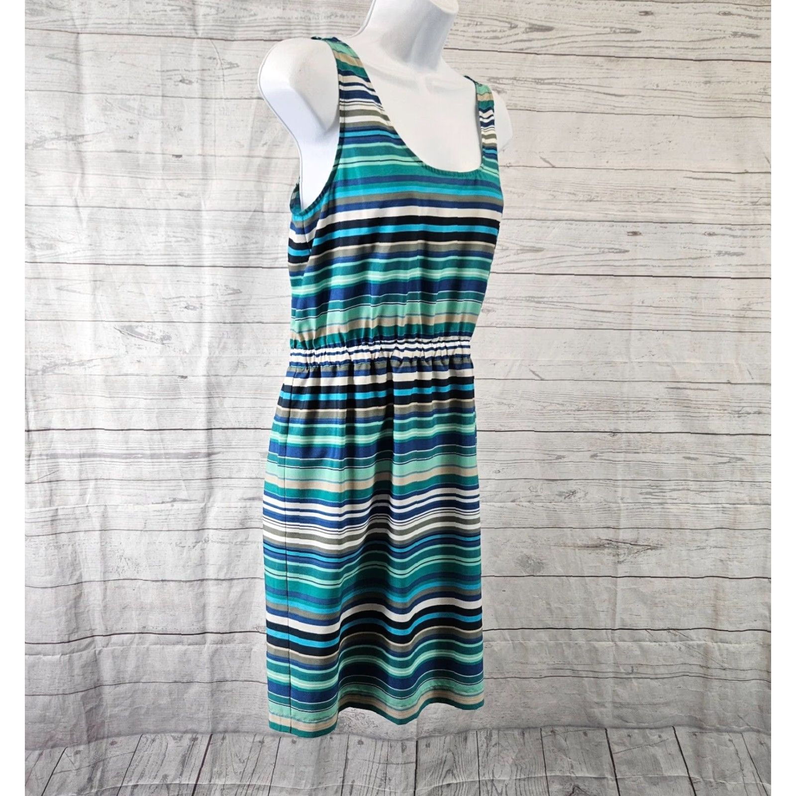 Loft LOFT Ann Taylor Womens Dress Stripe Sleeveless Scoop Neck Blue Green Sz S Short Tank Dress Womens Size S / US 4 / IT 40 - 3 Thumbnail