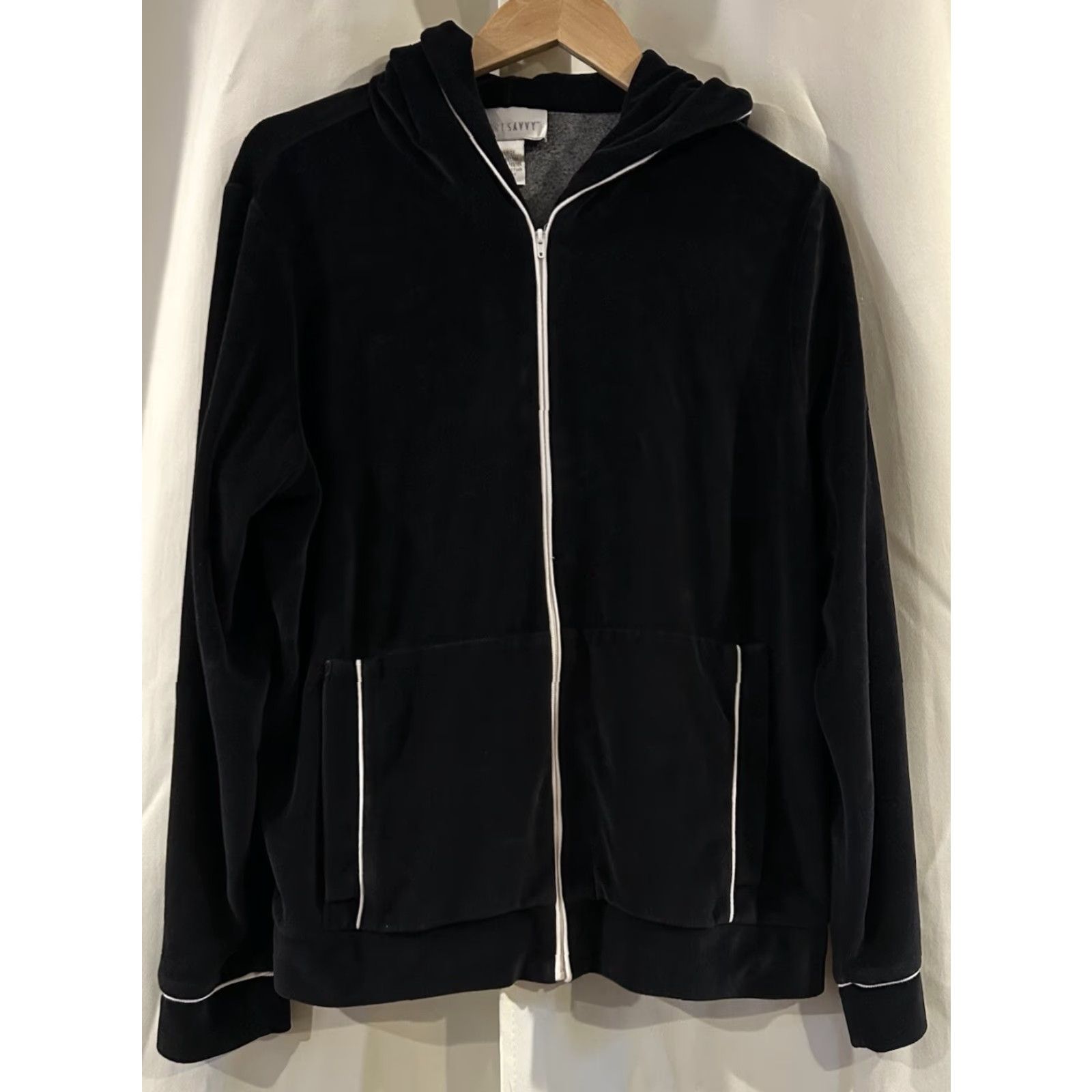 Vintage Vtg Sport Savvy Tracksuit Hooded Top Bottom Women L Black Velour 90s Jogger Set Activewear Running & Jogging Size L / US 10 / IT 46 - 2 Thumbnail