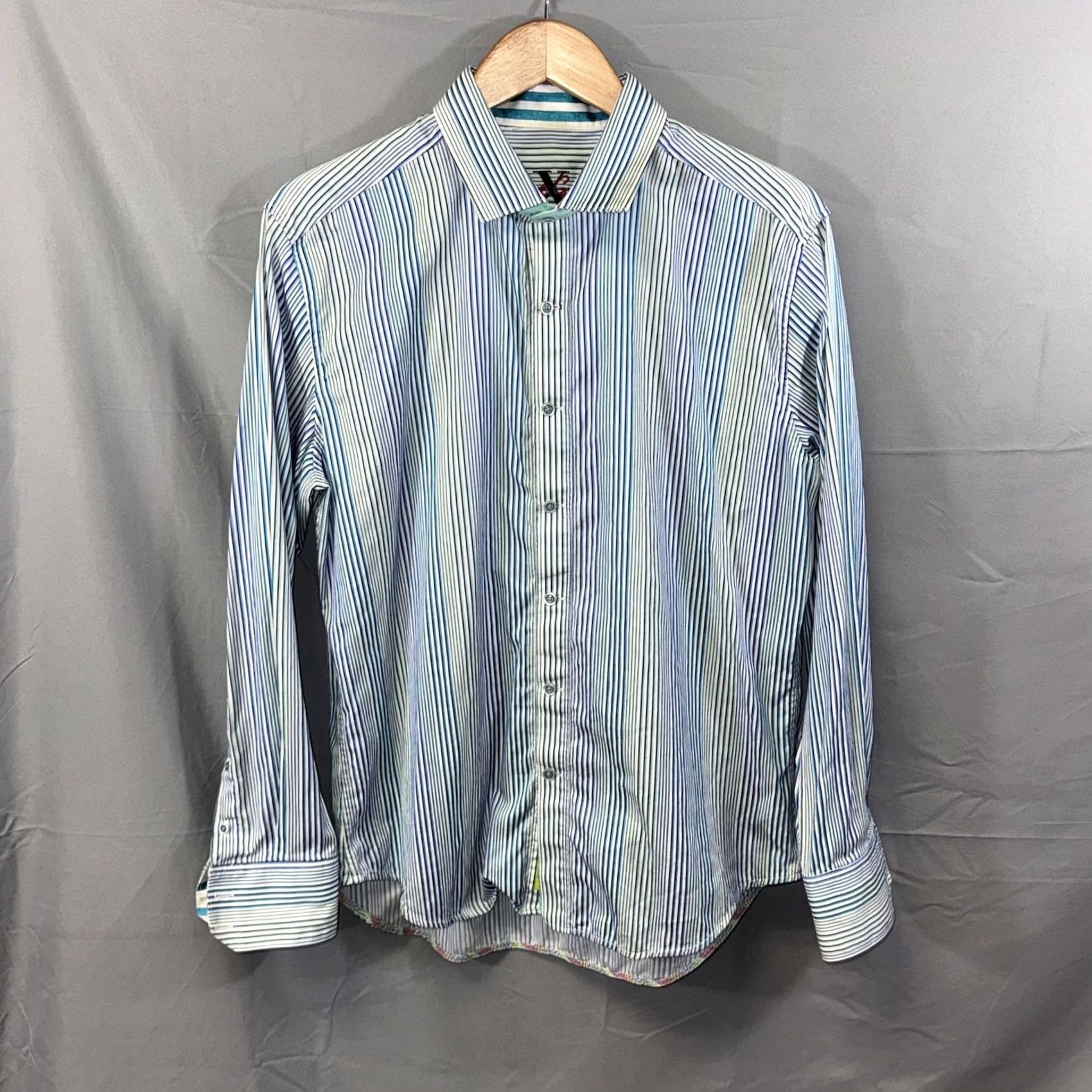 Robert Graham VINTAGE Robert Graham Shirt Mens Large Blue White Striped Tailored Fit Contrast Cuffs Size US L / EU 52-54 / 3 - 2 Thumbnail