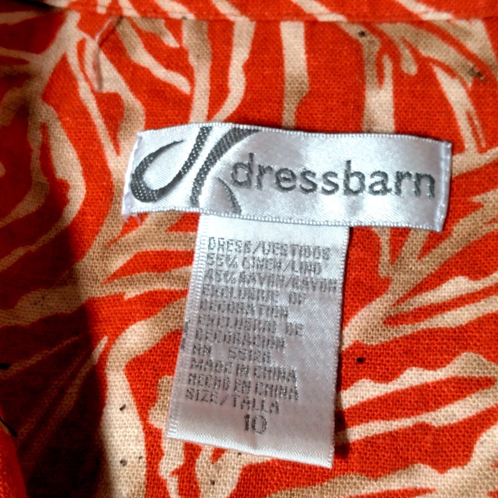 Vintage VINTAGE Dressbarn Shirt Dress Orange Floral Linen Rayon 10 Adult Medium White? Size L / US 10 / IT 46 - 3 Thumbnail