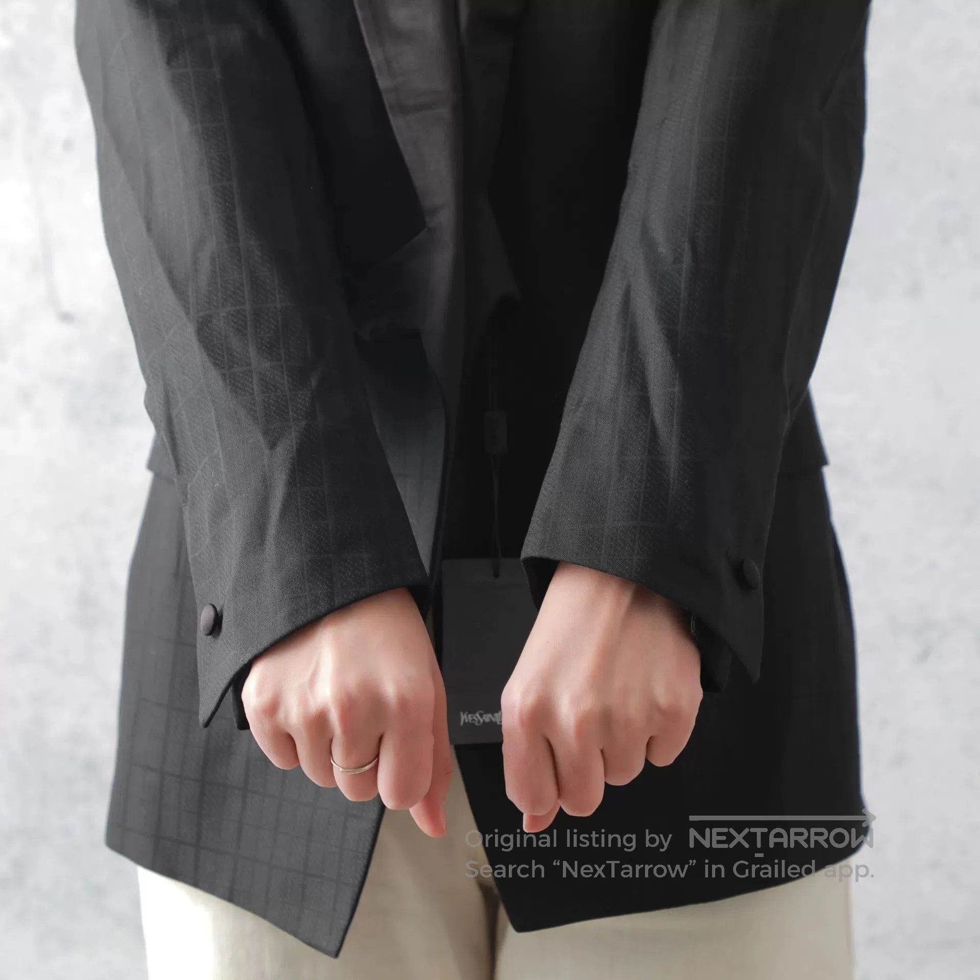 Yves Saint Laurent YSL Black Wool Plaid Lapel Blazer. Size L / US 10 / IT 46 - 5 Thumbnail