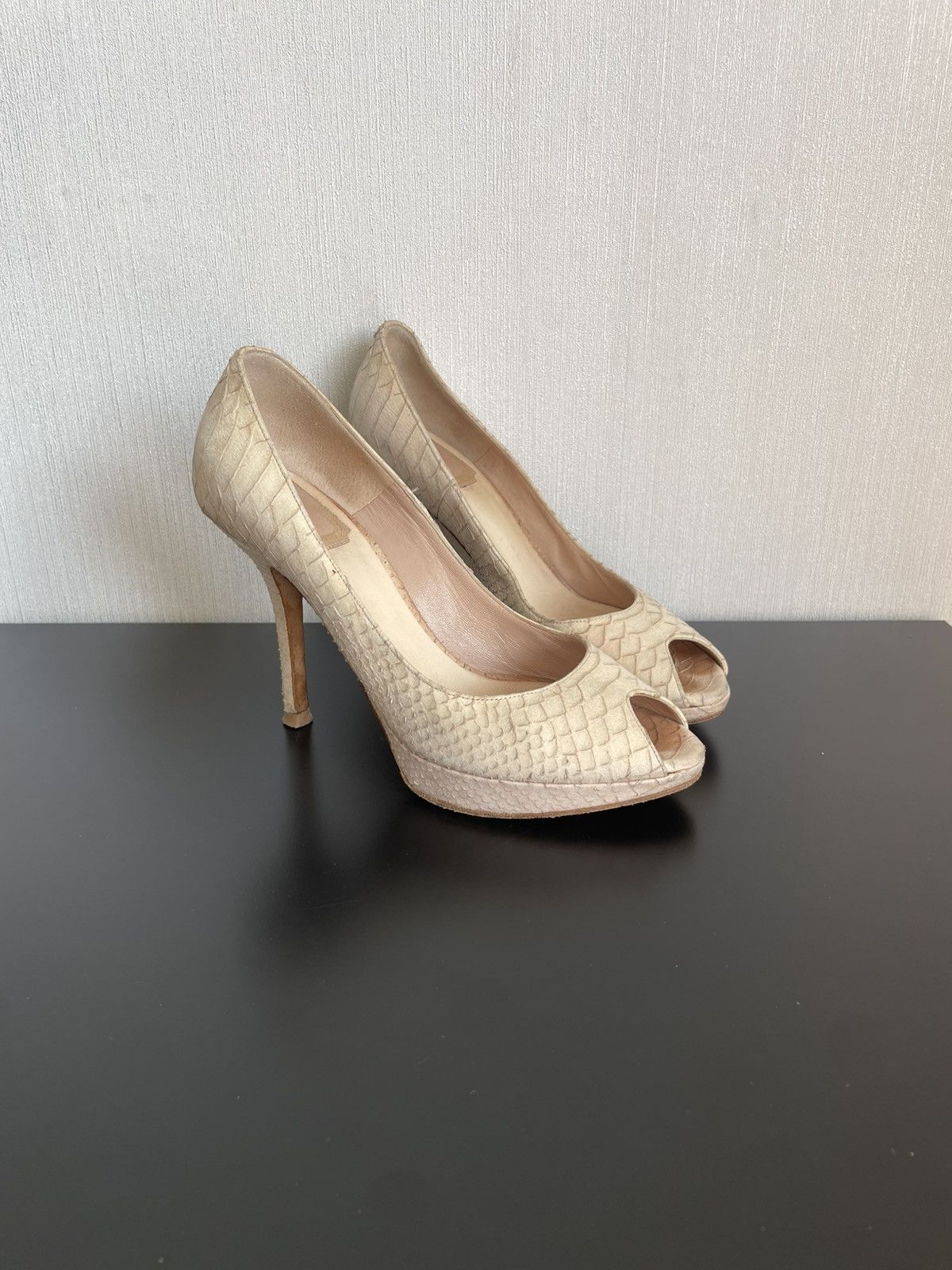 Christian Dior Monsieur × Hedi Slimane × John Galliano Vintage Christian Dior Python Heels Miss Dior peep toe Y2k Size US 6.5 / IT 36.5 - 3 Thumbnail