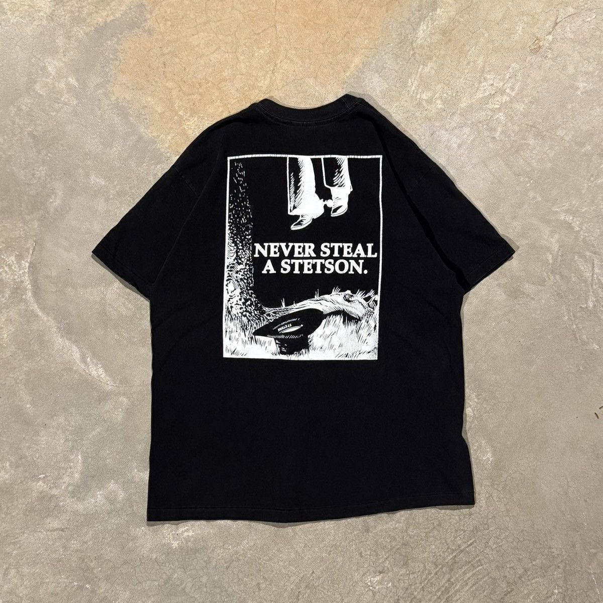 Vintage 1990s “Never Steal a Stetson” Faded Cowboy Tee ERD Grunge Size US L / EU 52-54 / 3 - 1 Thumbnail