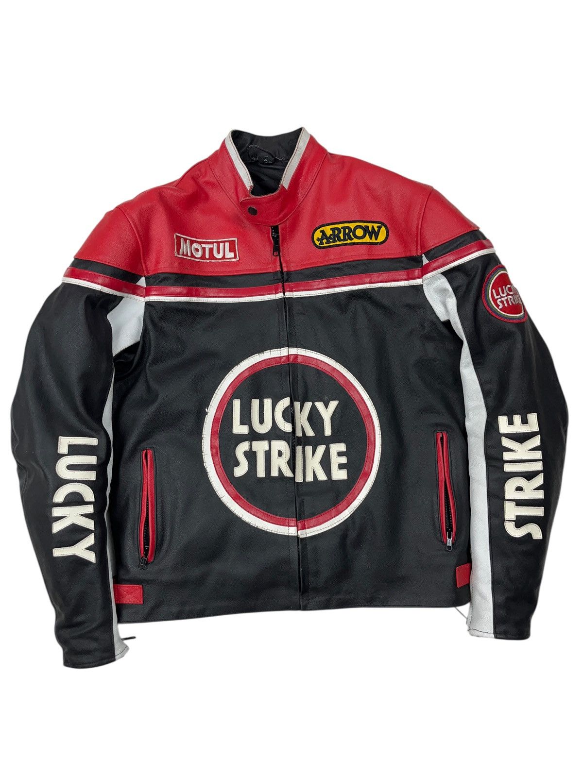Genuine Leather Vintage Lucky Strike Leather Racing Jacket with Protection Size US XL / EU 56 / 4 - 1 Thumbnail